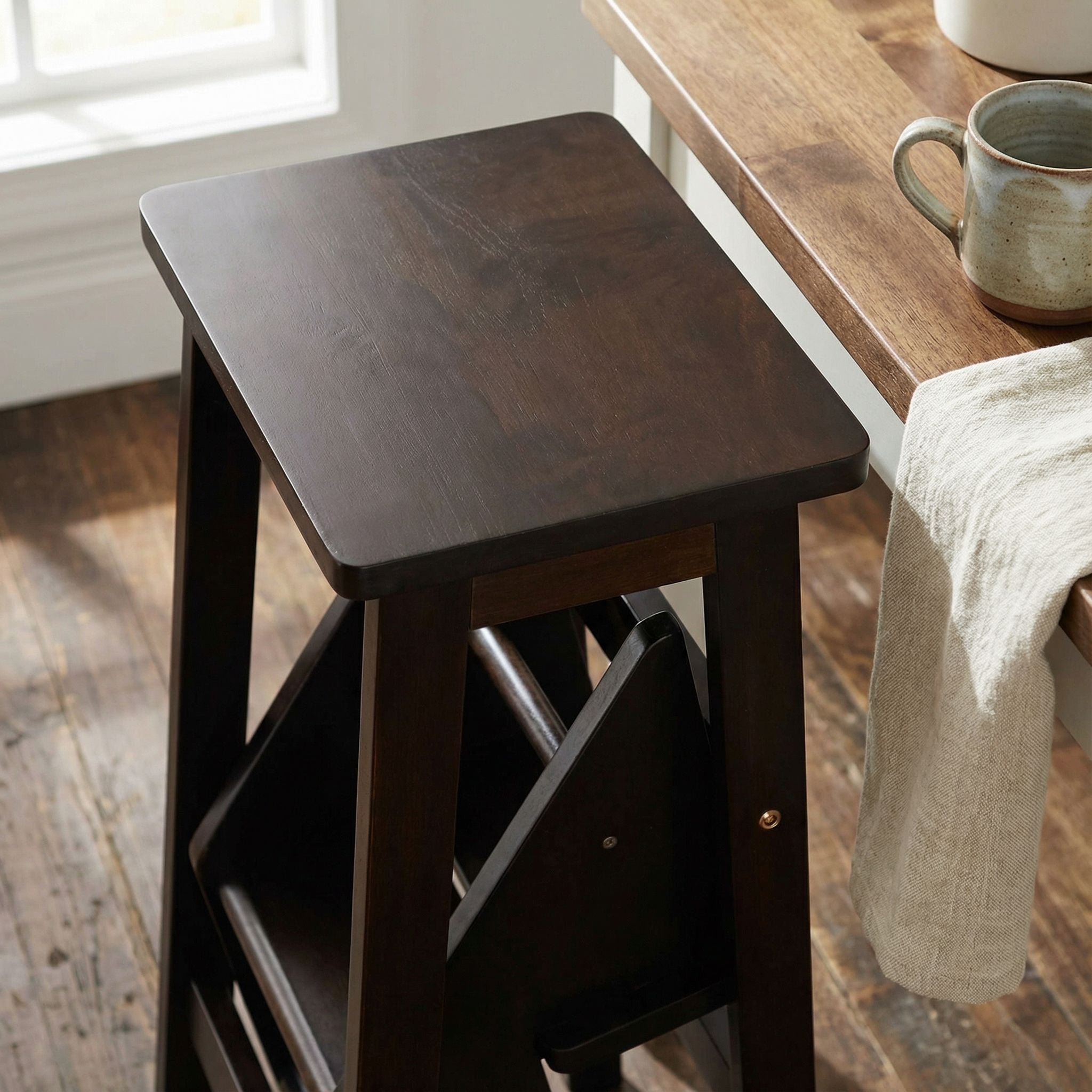 Druzi Barstool, Stepstool, Ladder, Cappuccino Finish