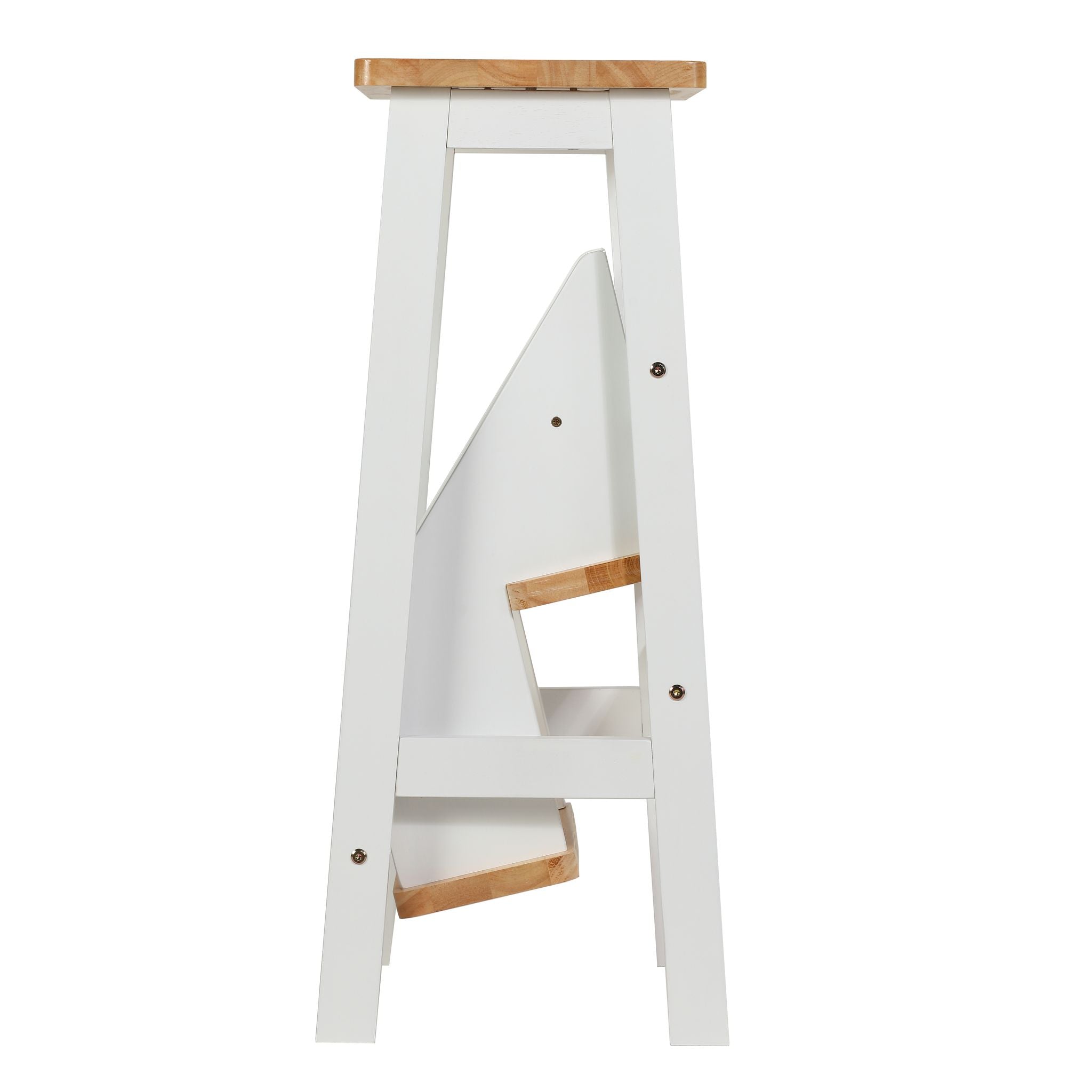 Druzi Barstool, Stepstool, Ladder, White/Natural Oak