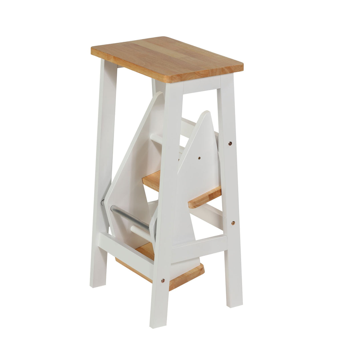 Druzi Barstool, Stepstool, Ladder, White/Natural Oak
