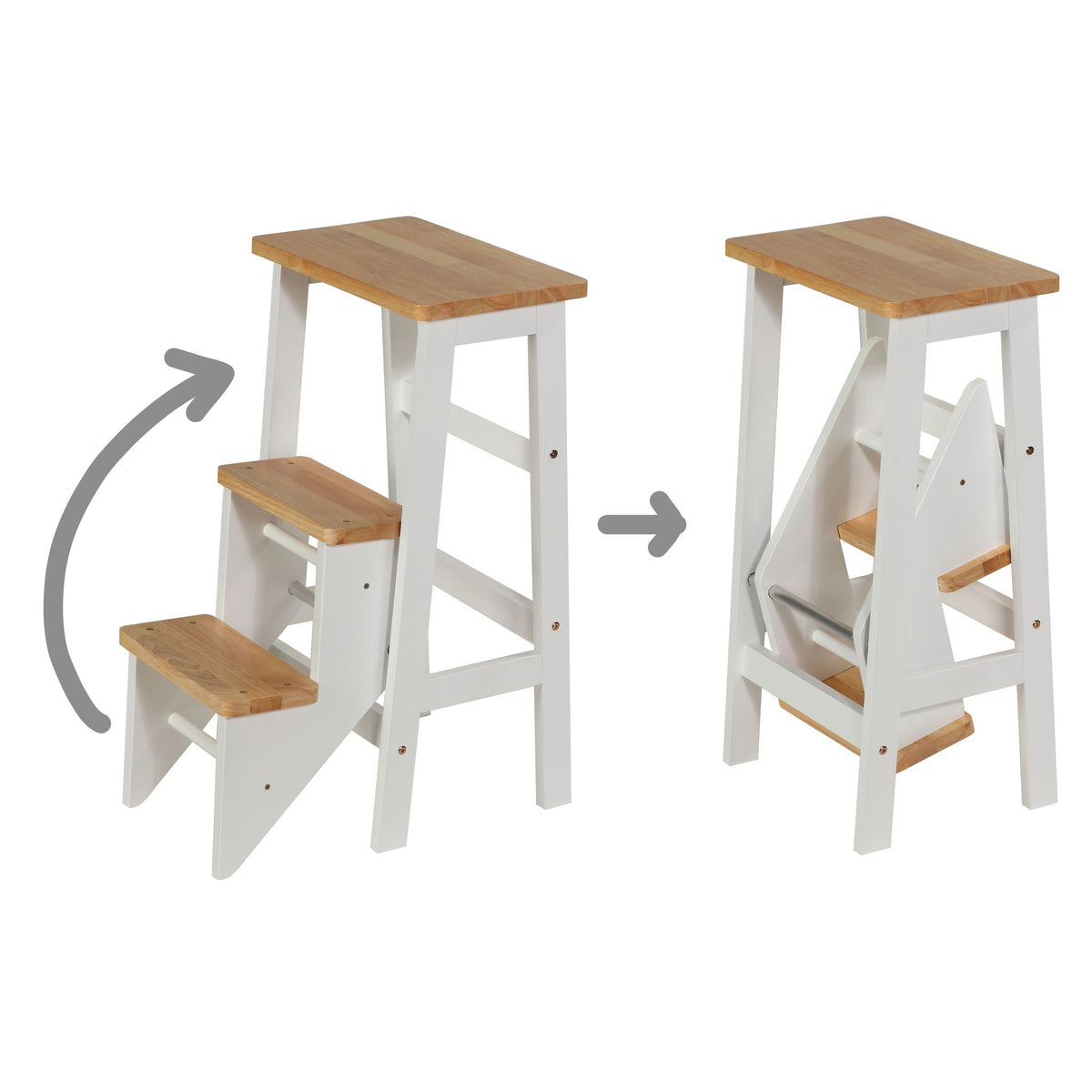 Druzi Barstool, Stepstool, Ladder, White/Natural Oak