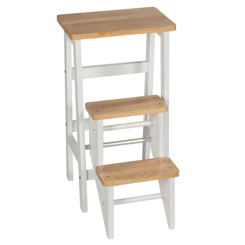 Druzi Barstool, Stepstool, Ladder, White/Natural Oak