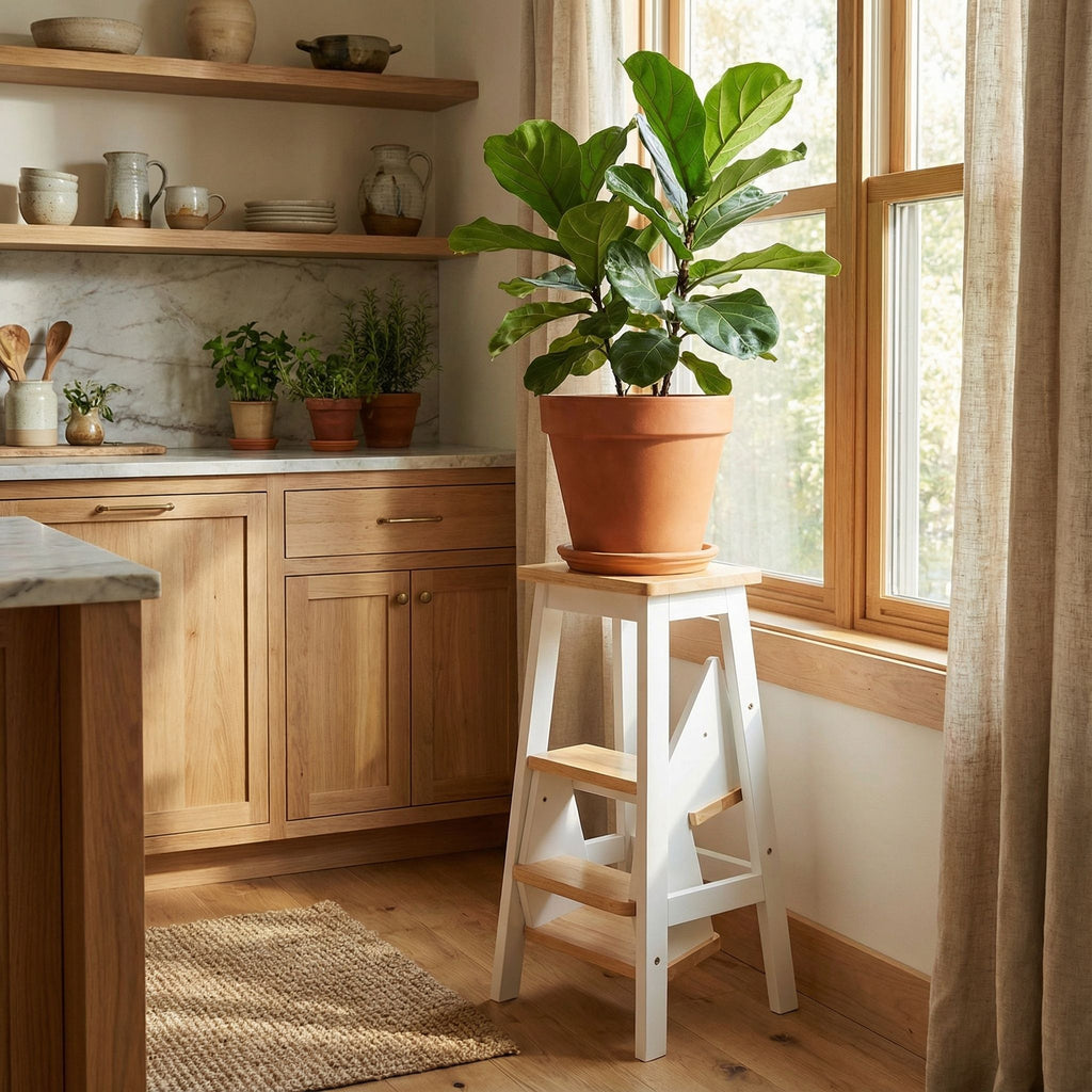 Druzi Barstool, Stepstool, Ladder, White/Natural Oak