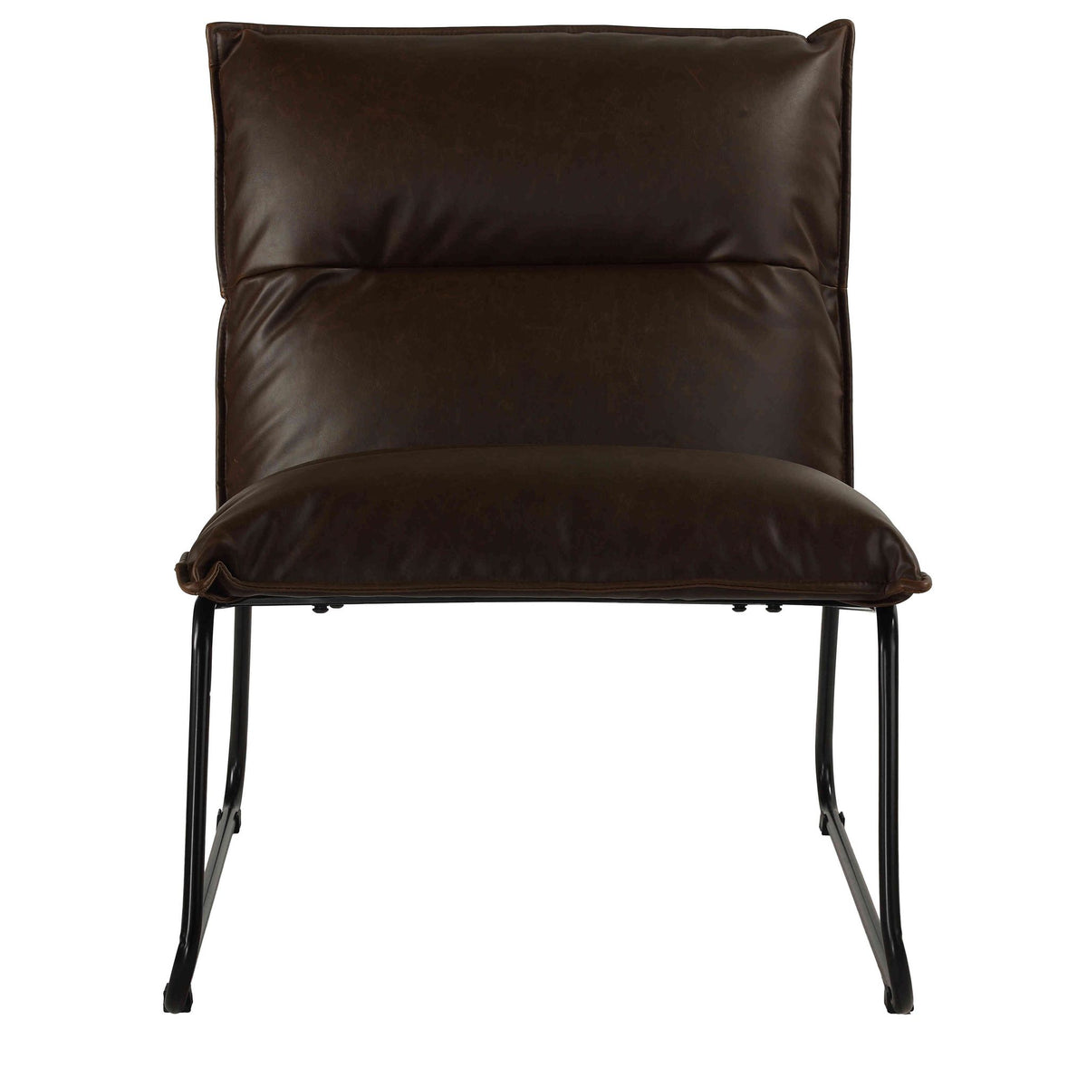 Havana Accent Chair in Distressed Brown faux Leather with Black Metal Legs