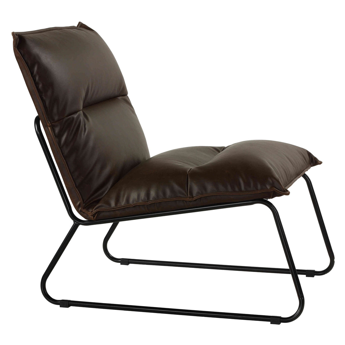 Havana Accent Chair in Distressed Brown faux Leather with Black Metal Legs