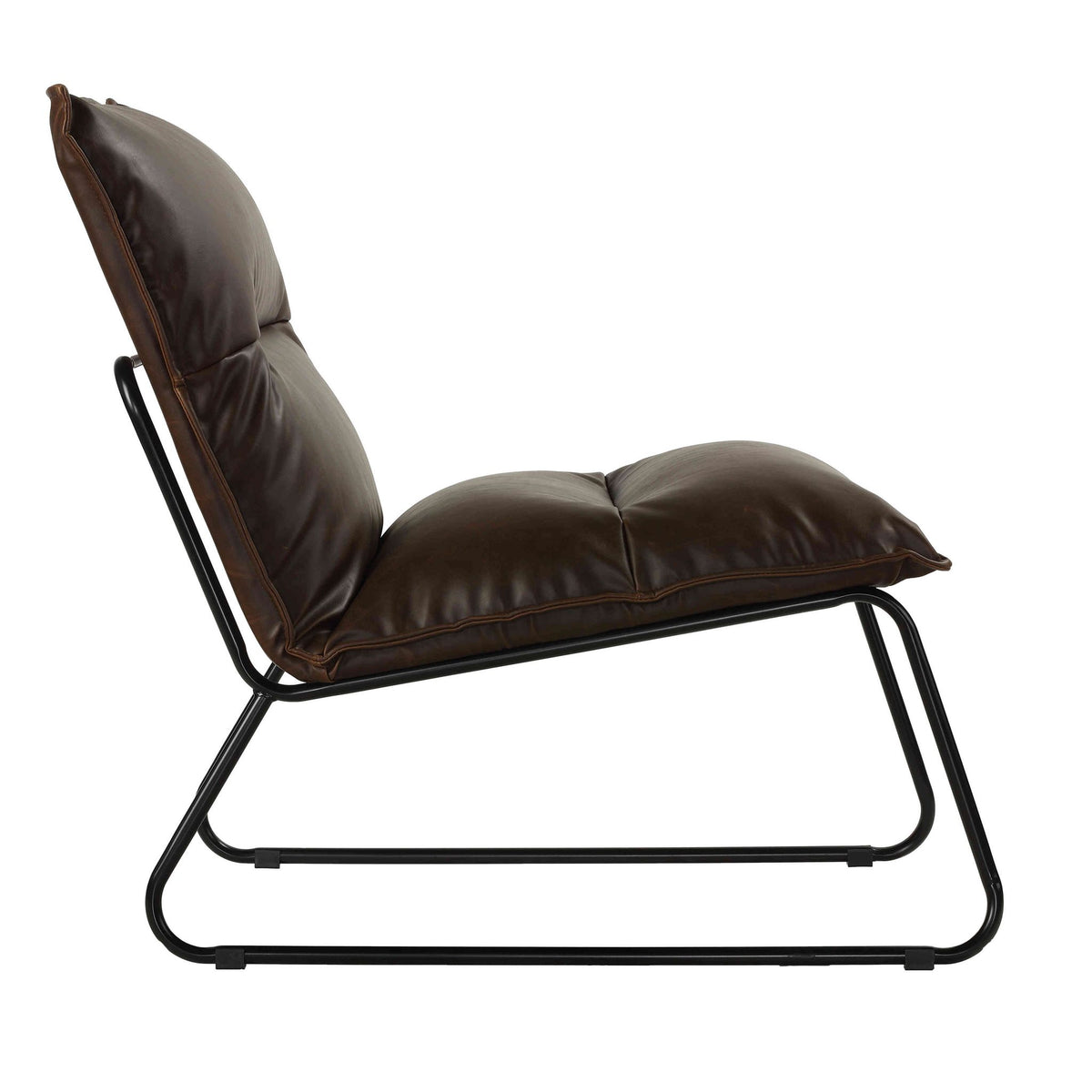 Havana Accent Chair in Distressed Brown faux Leather with Black Metal Legs