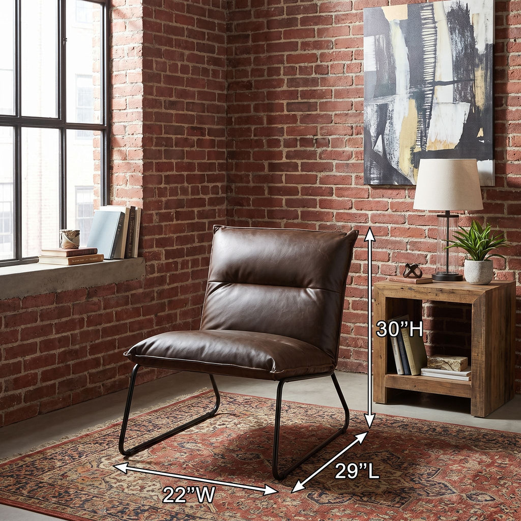 Havana Accent Chair in Distressed Brown faux Leather with Black Metal Legs