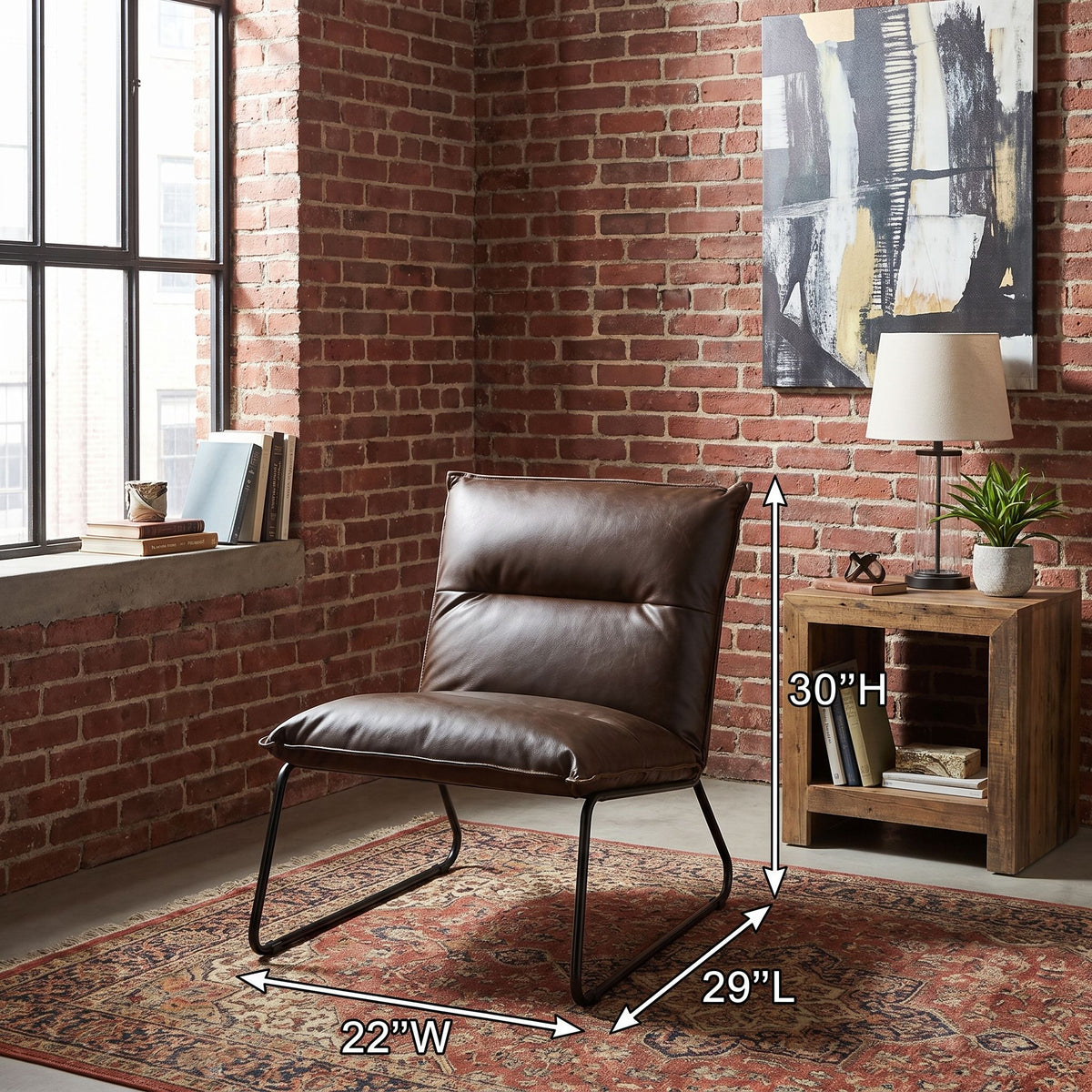 Havana Accent Chair in Distressed Brown faux Leather with Black Metal Legs
