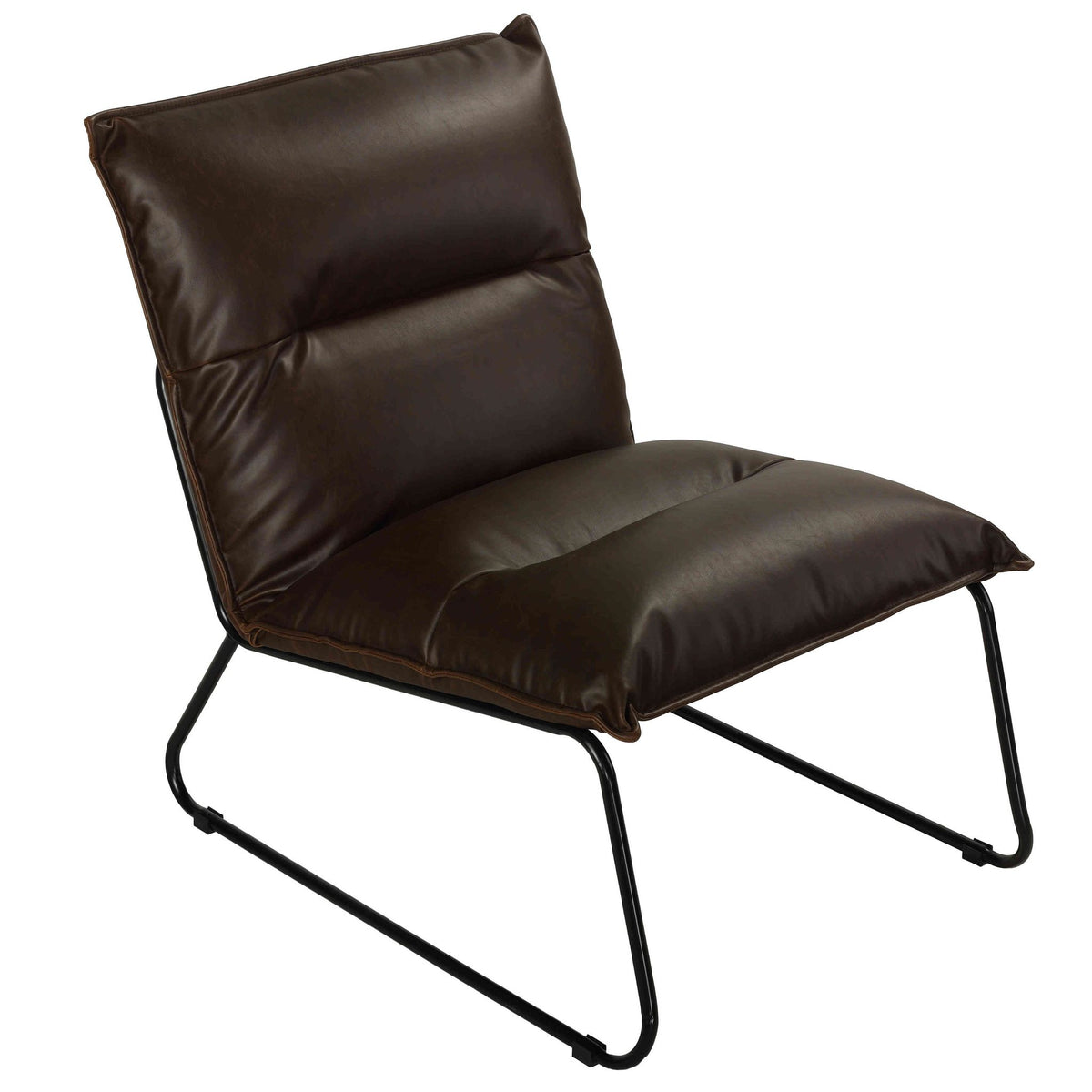 Havana Accent Chair in Distressed Brown faux Leather with Black Metal Legs