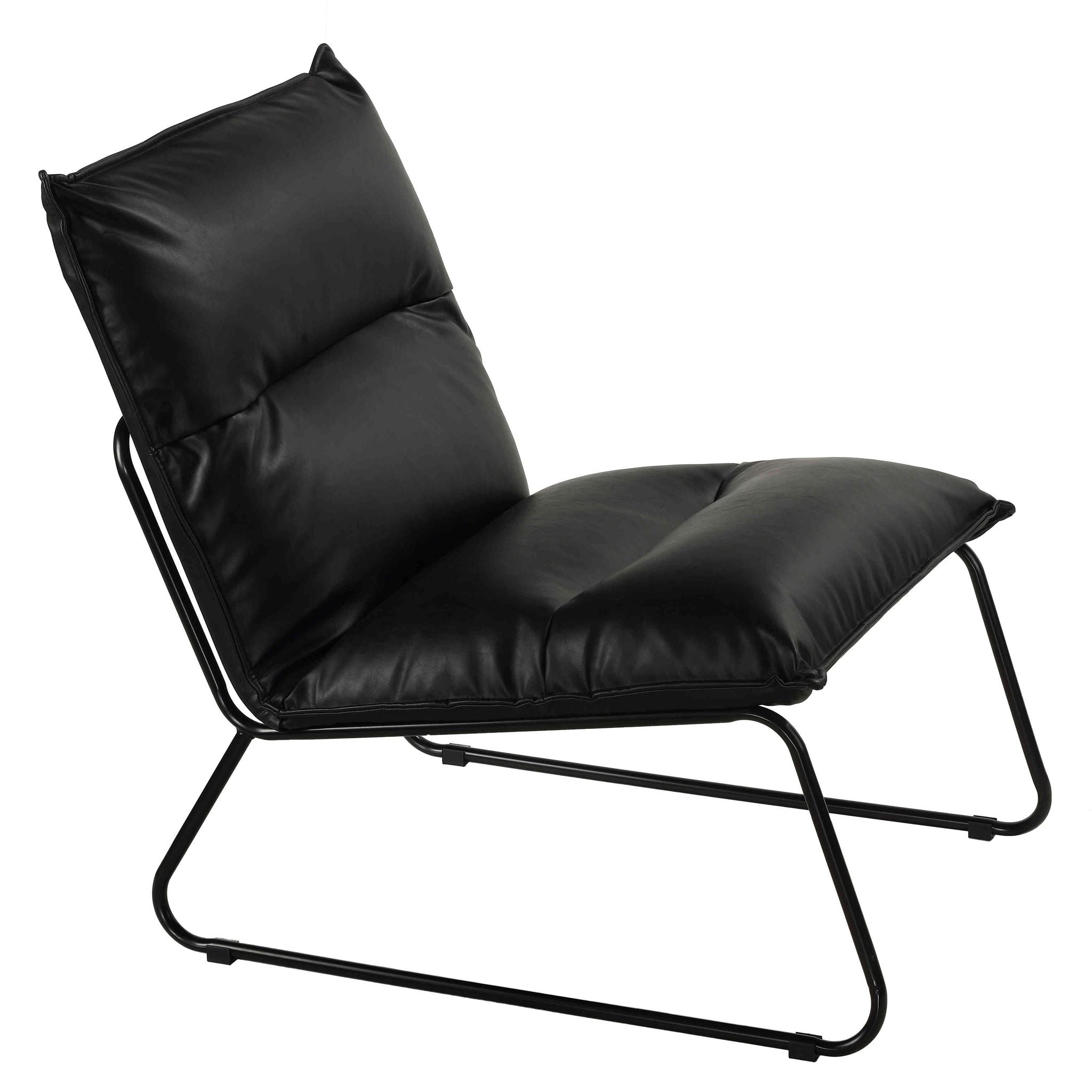 Havana Accent Chair in Distressed Black faux Leather and Metal Legs