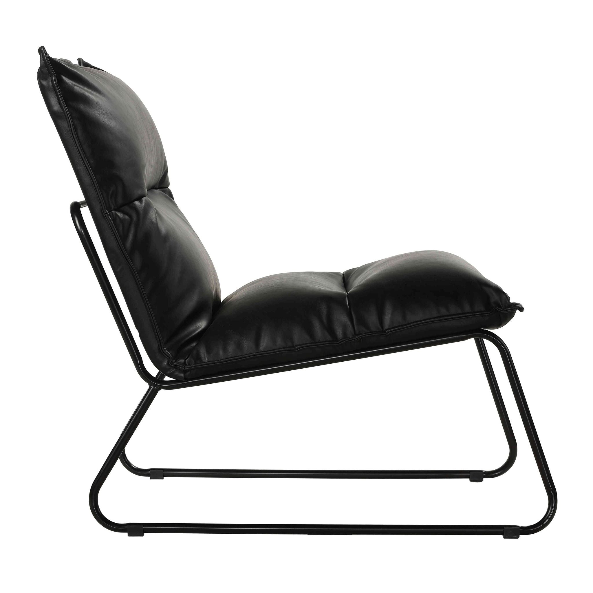 Havana Accent Chair in Distressed Black faux Leather and Metal Legs
