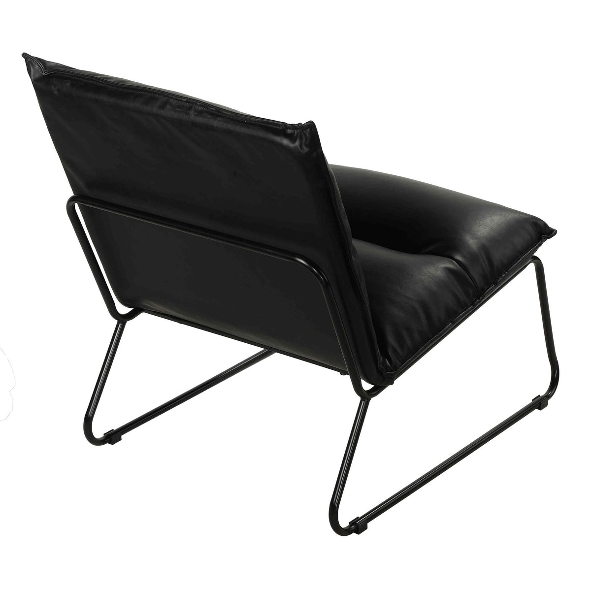 Havana Accent Chair in Distressed Black faux Leather and Metal Legs