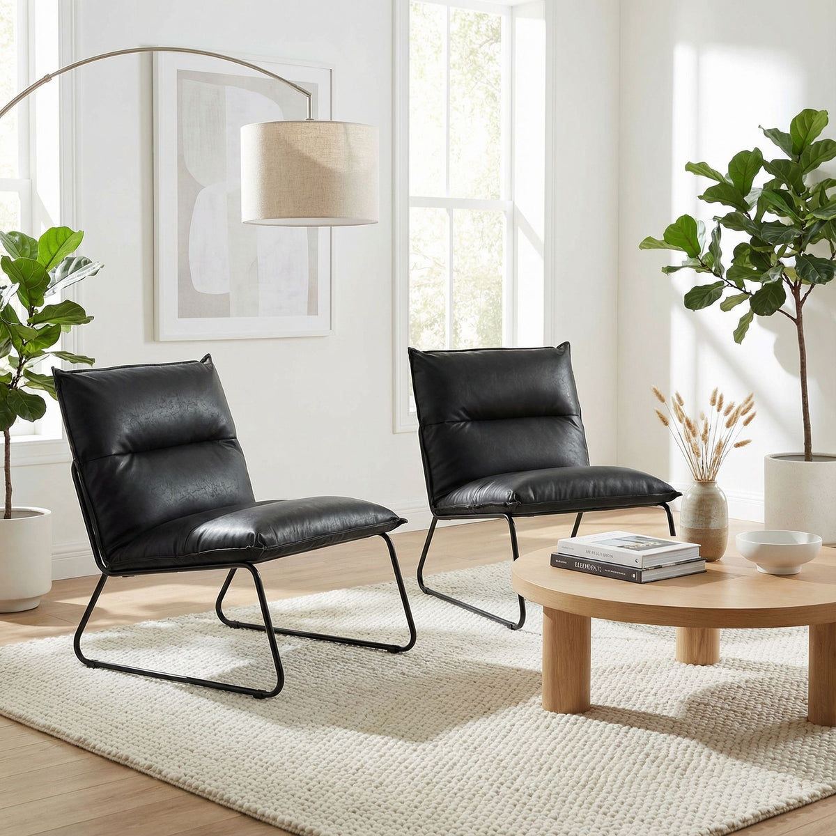Havana Accent Chair in Distressed Black faux Leather and Metal Legs