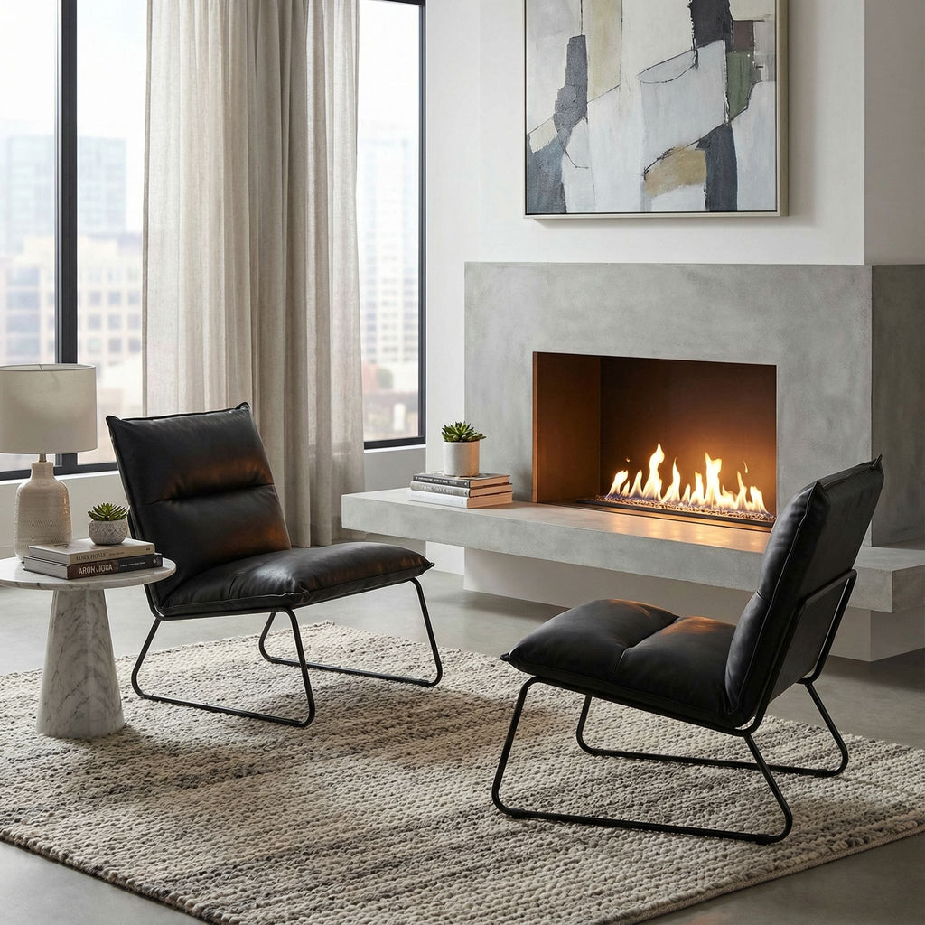 Havana Accent Chair in Distressed Black faux Leather and Metal Legs