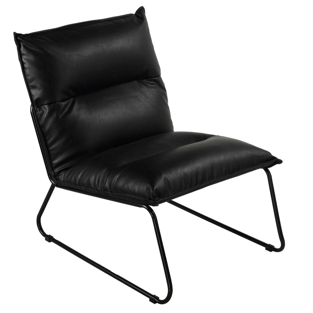 Havana Accent Chair in Distressed Black faux Leather and Metal Legs
