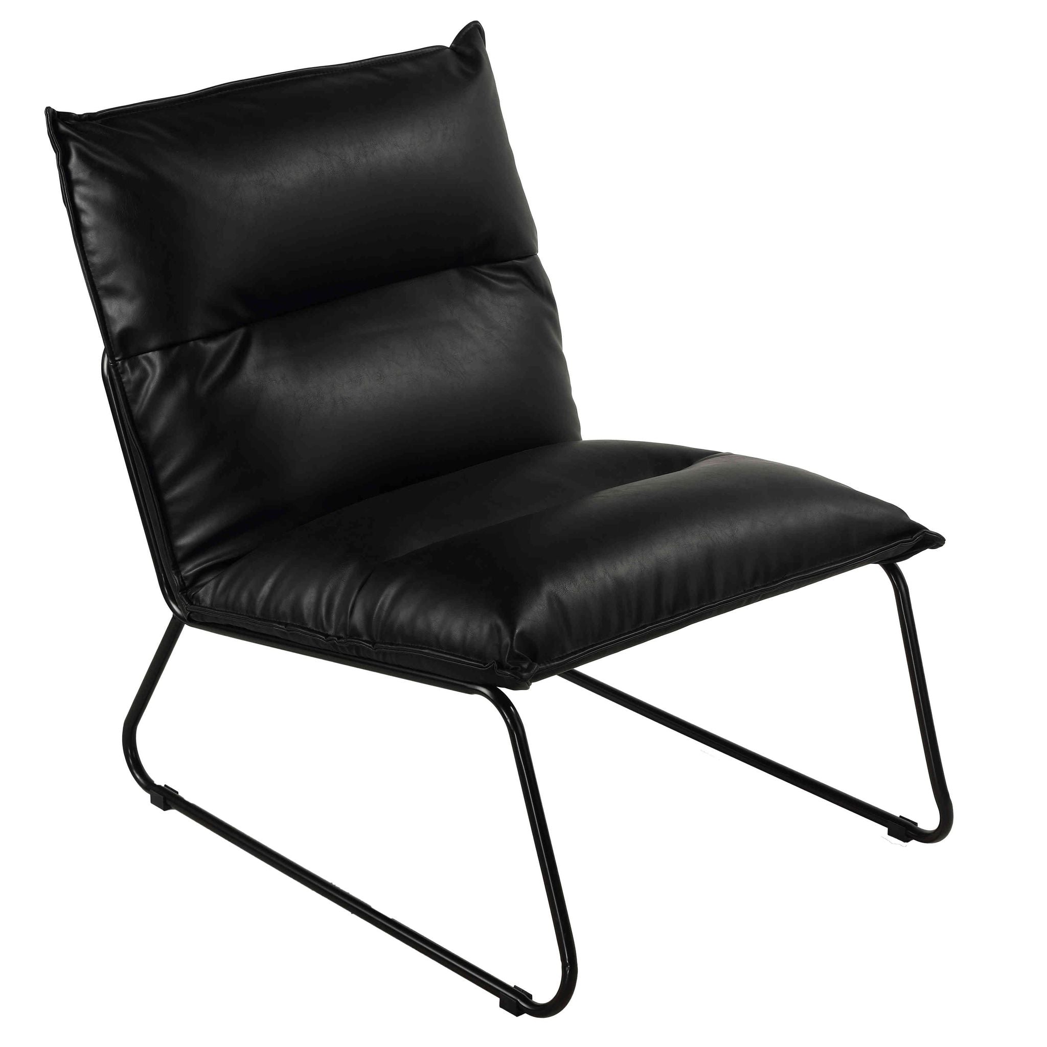 Havana Accent Chair in Distressed Black faux Leather and Metal Legs