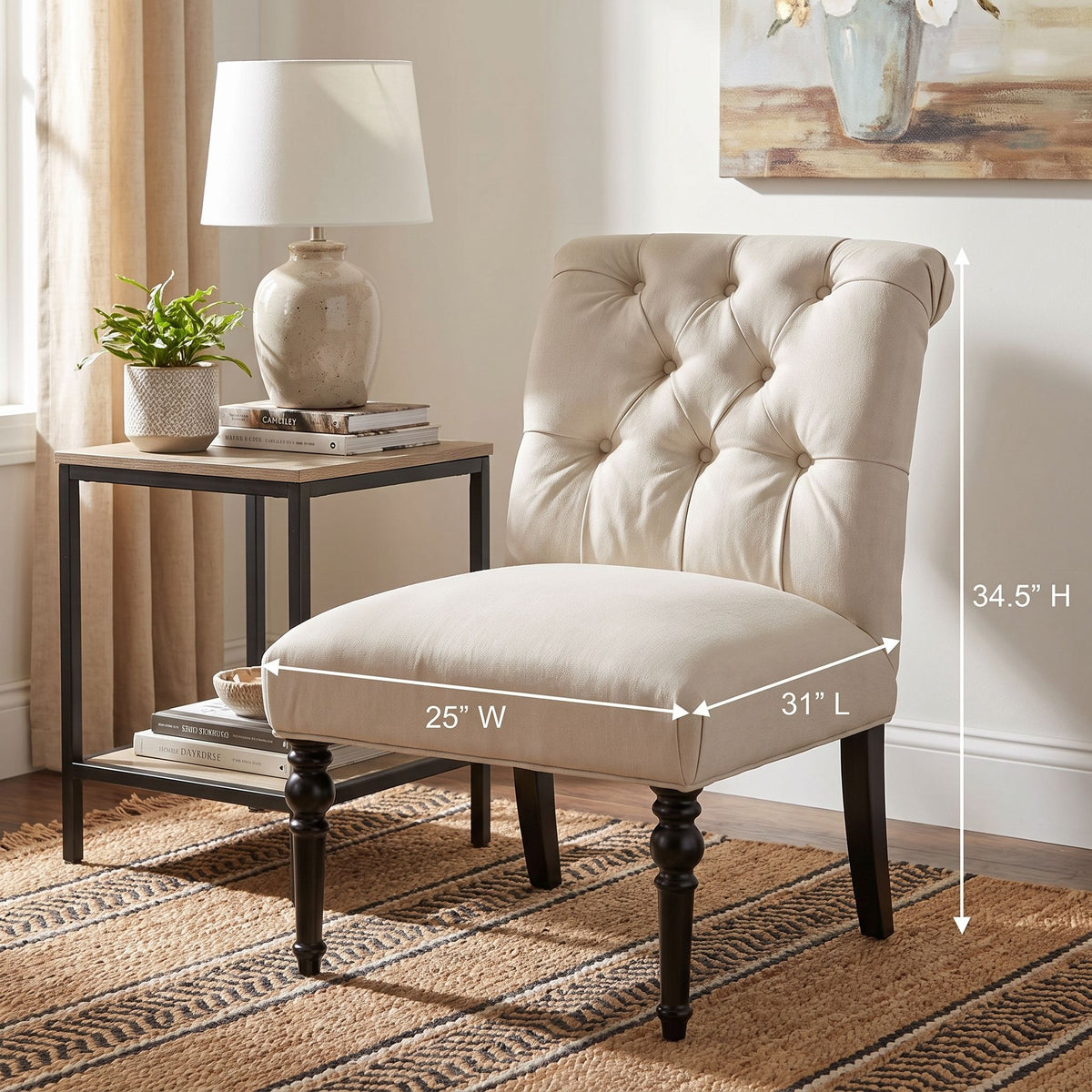 Easton Armless Accent Chair in Beige Fabric