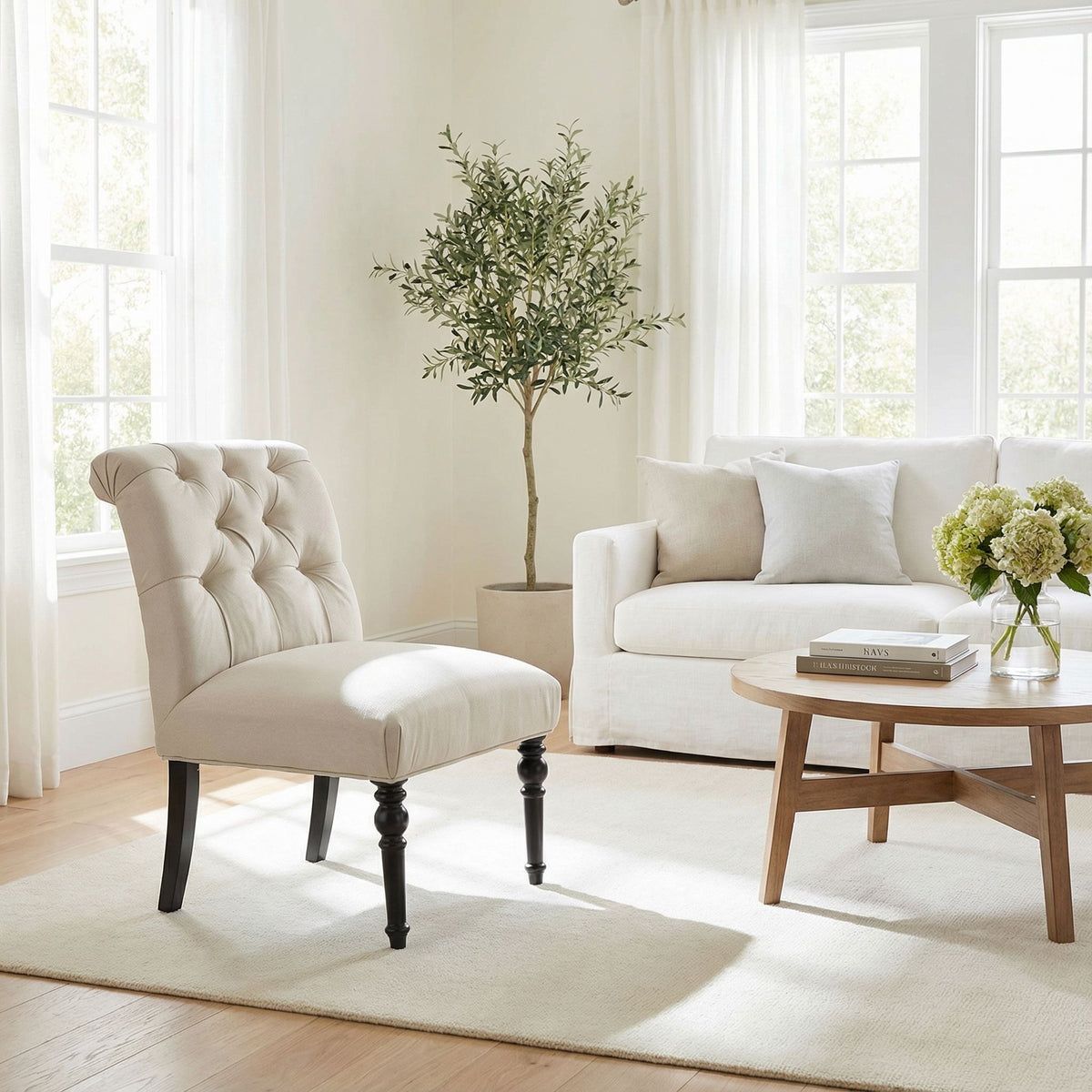 Easton Armless Accent Chair in Beige Fabric