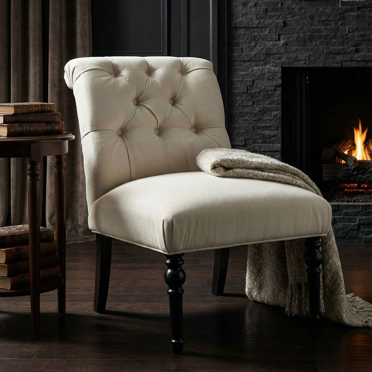 Easton Armless Accent Chair in Beige Fabric