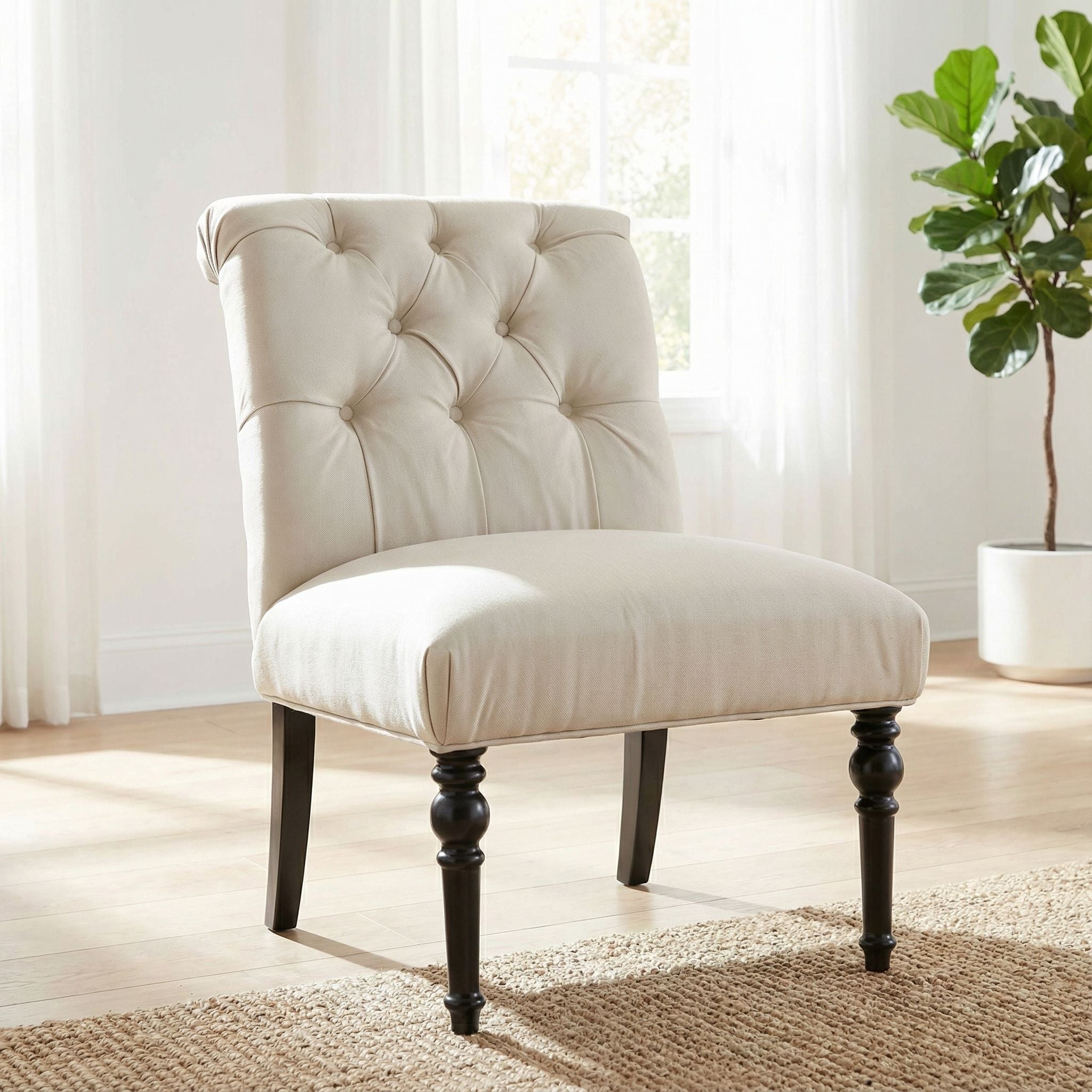 Easton Armless Accent Chair in Beige Fabric