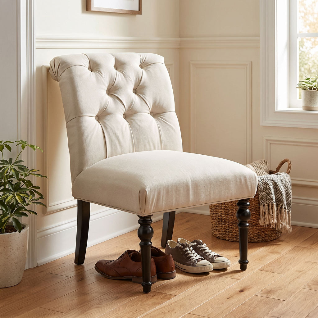 Easton Armless Accent Chair in Beige Fabric
