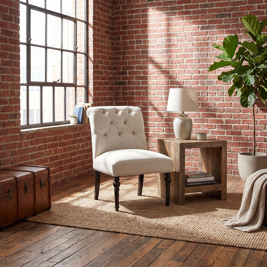 Easton Armless Accent Chair in Beige Fabric