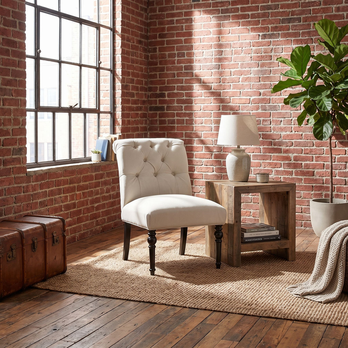 Easton Armless Accent Chair in Beige Fabric