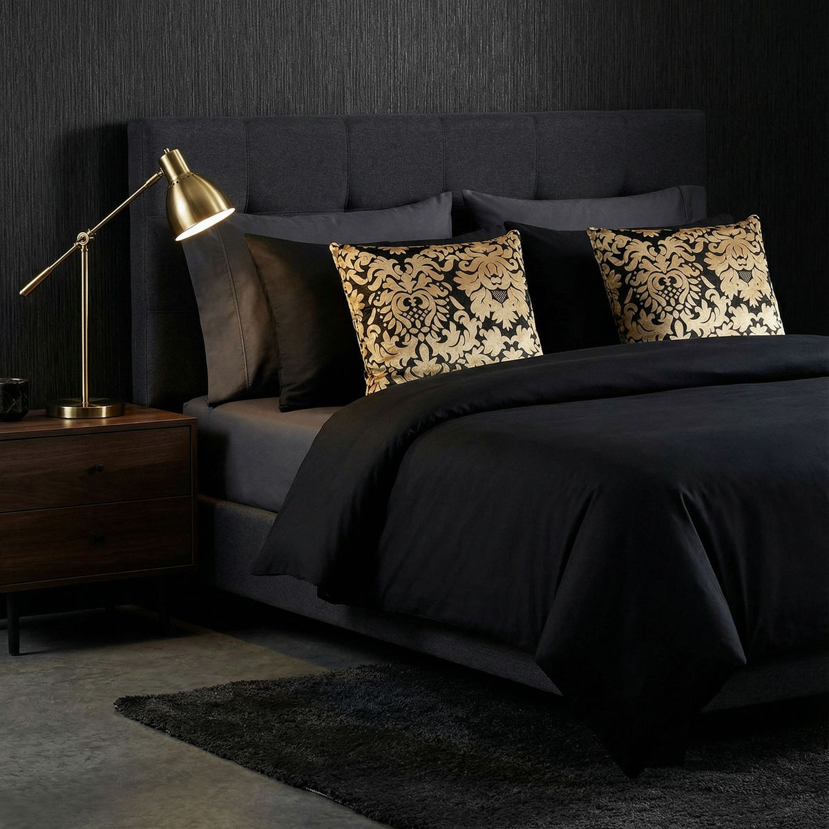 Dama Decorative Damask Square Accent Pillow, Gold