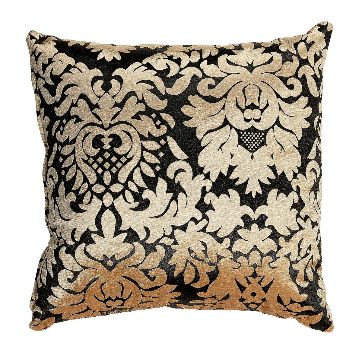 Dama Decorative Damask Square Accent Pillow, Gold