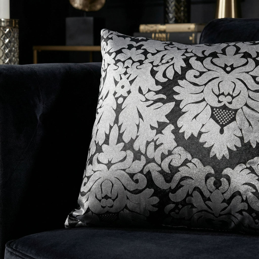 Dama Decorative Damask Square Accent Pillow, Silver