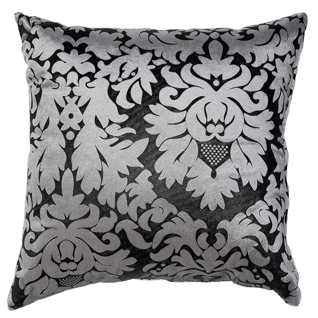 Dama Decorative Damask Square Accent Pillow, Silver