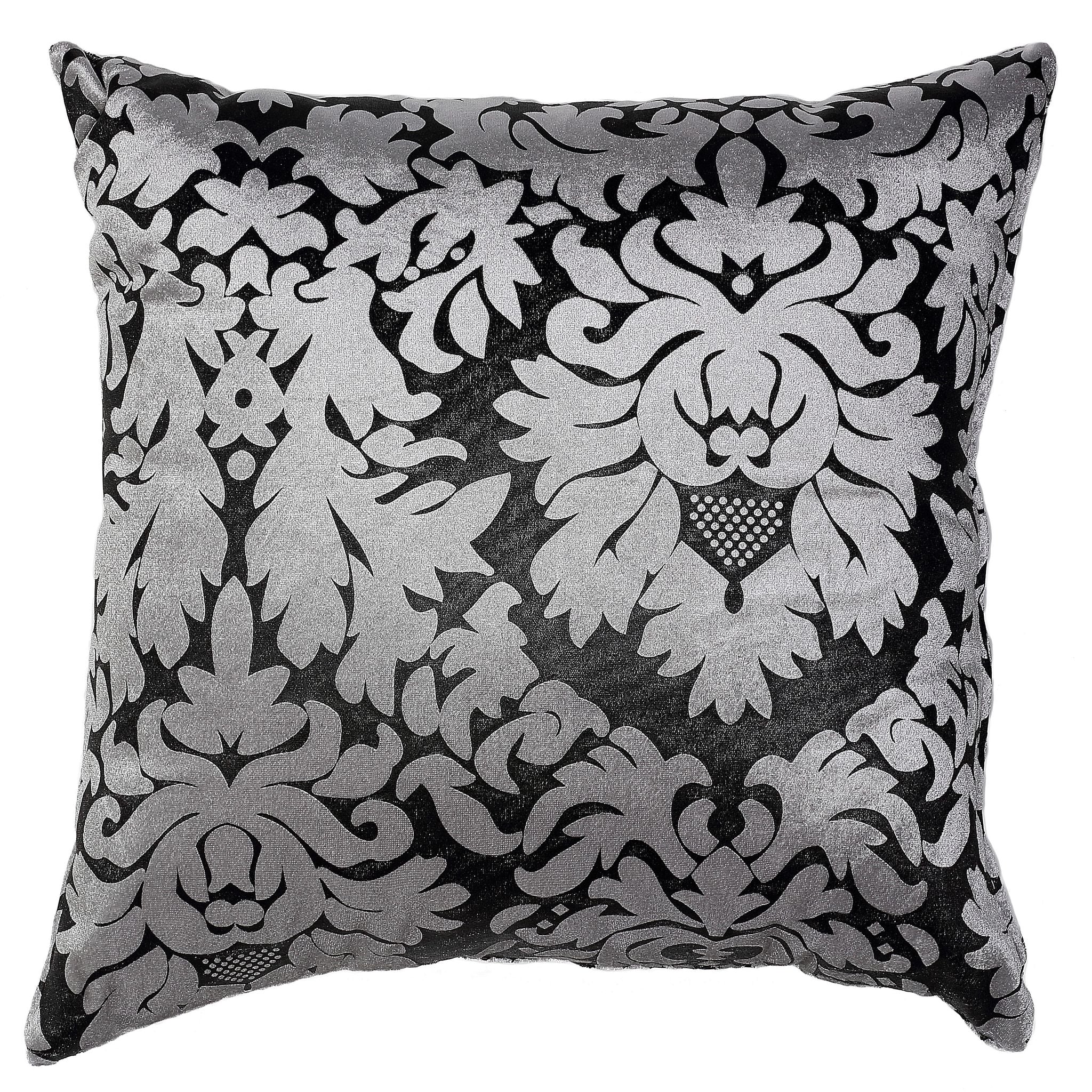 Dama Decorative Damask Square Accent Pillow, Silver
