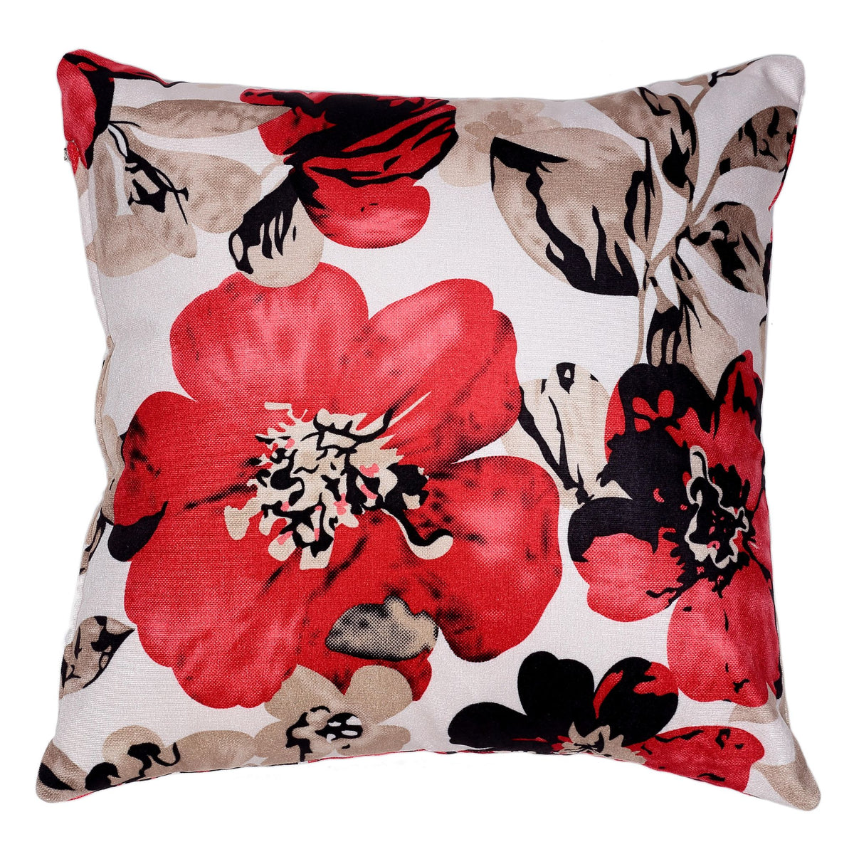 Oppy Decorative  Square Accent Pillow, Red Flower Print 16"x16"