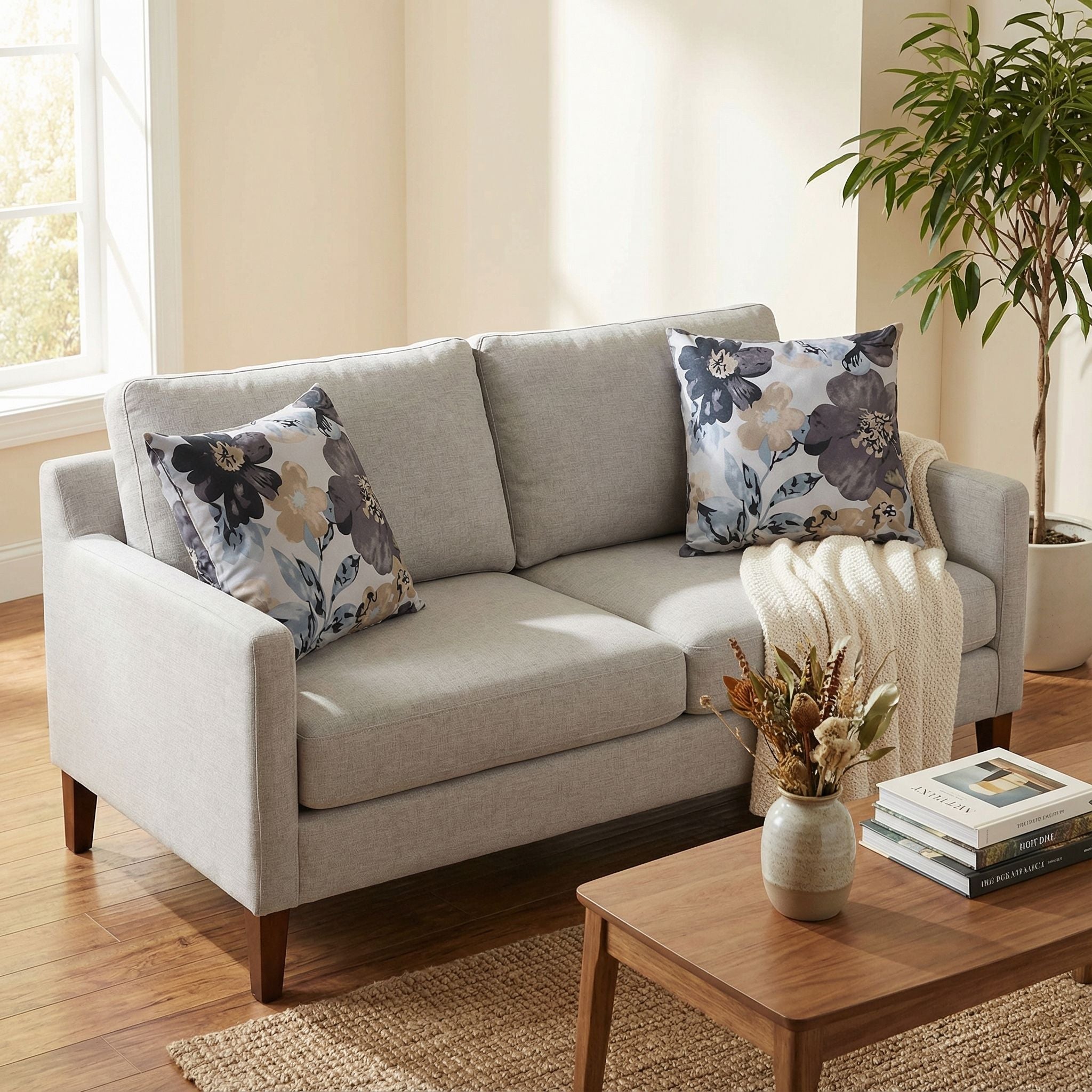 Oppy Decorative  Square Accent Pillow, Blue Flower Print 16x16