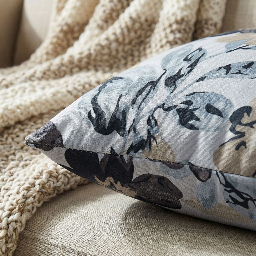 Oppy Decorative  Square Accent Pillow, Blue Flower Print 16x16