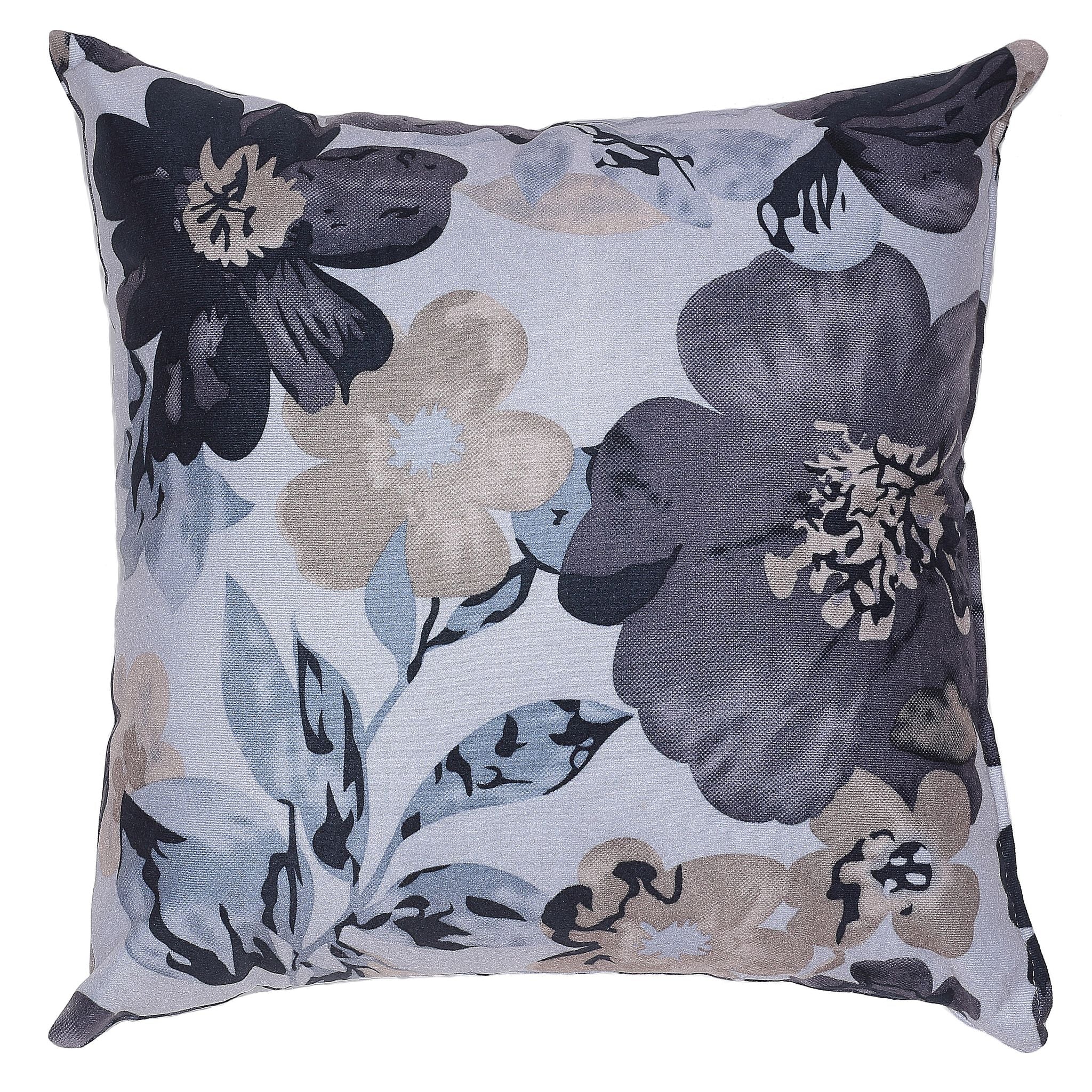 Oppy Decorative  Square Accent Pillow, Blue Flower Print 16x16