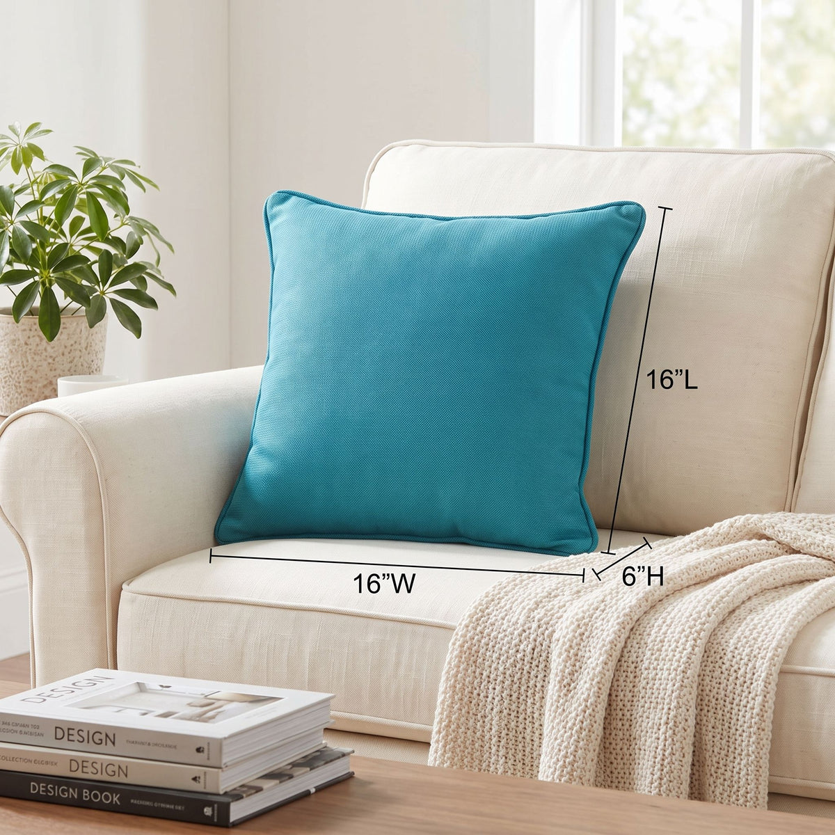 Jakie Decorative  Square Accent Pillow, Azure Blue
