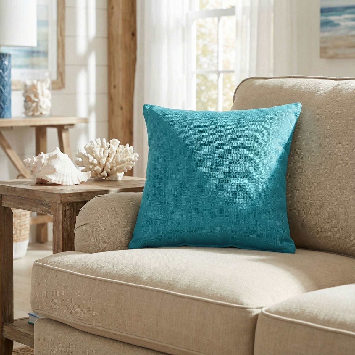 Jakie Decorative  Square Accent Pillow, Azure Blue