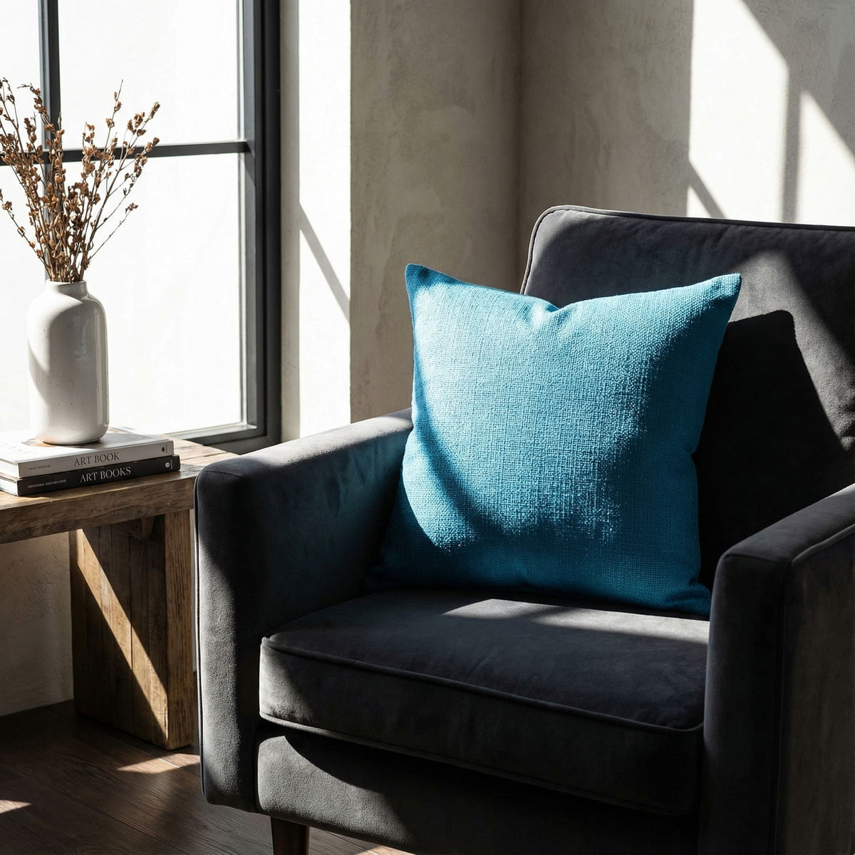 Jakie Decorative  Square Accent Pillow, Azure Blue