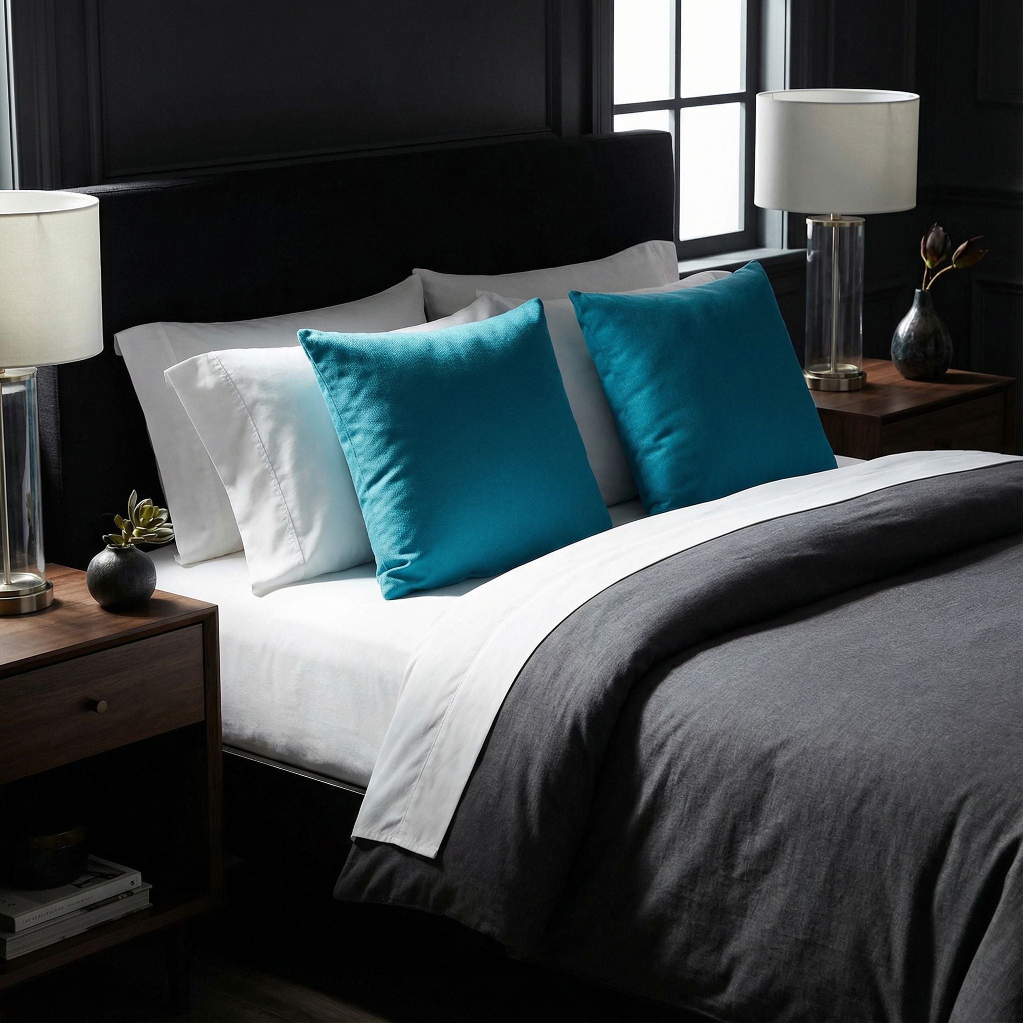 Jakie Decorative  Square Accent Pillow, Azure Blue