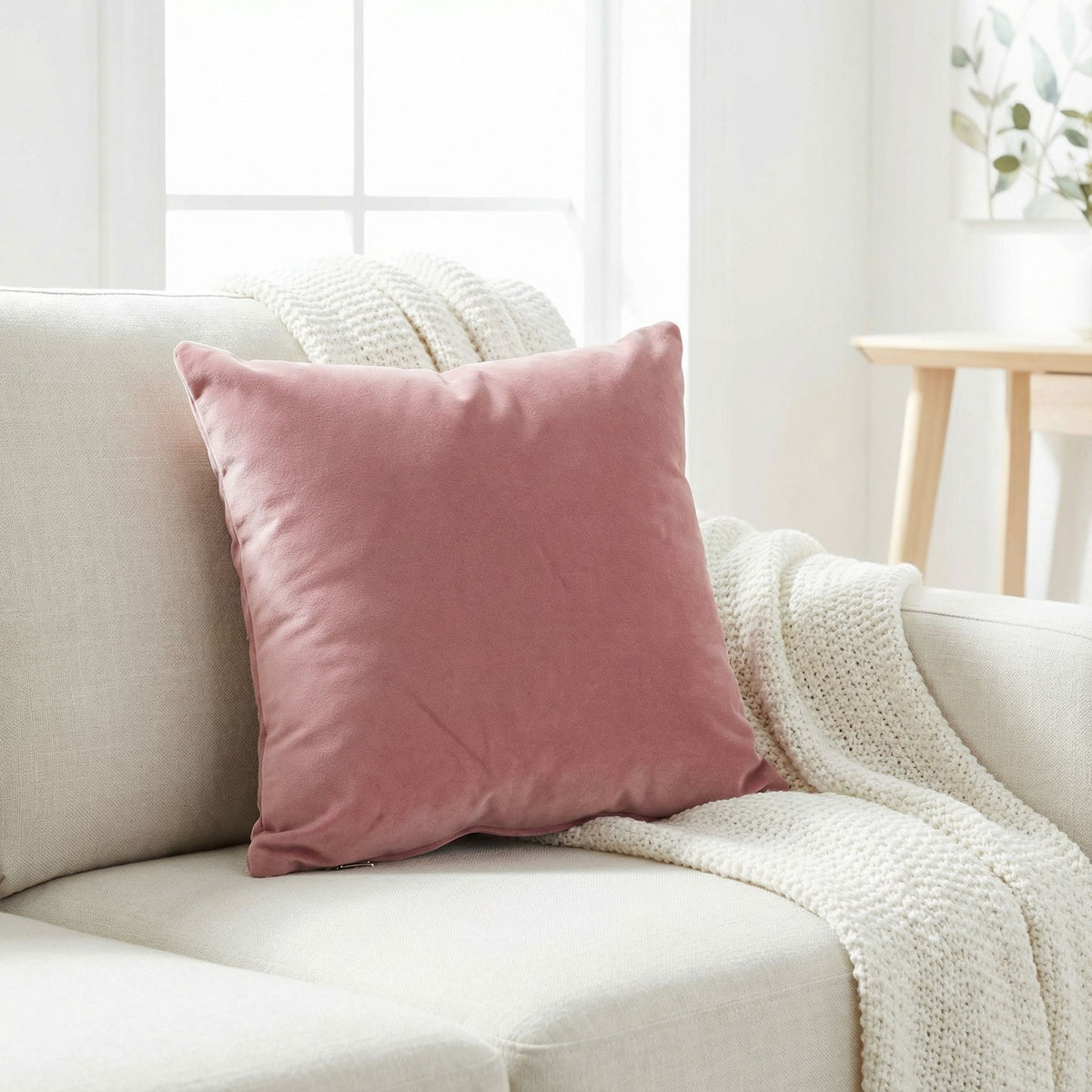 Taffy Decorative  Square Accent Pillow, Blush Pink Velvet 16"x16"