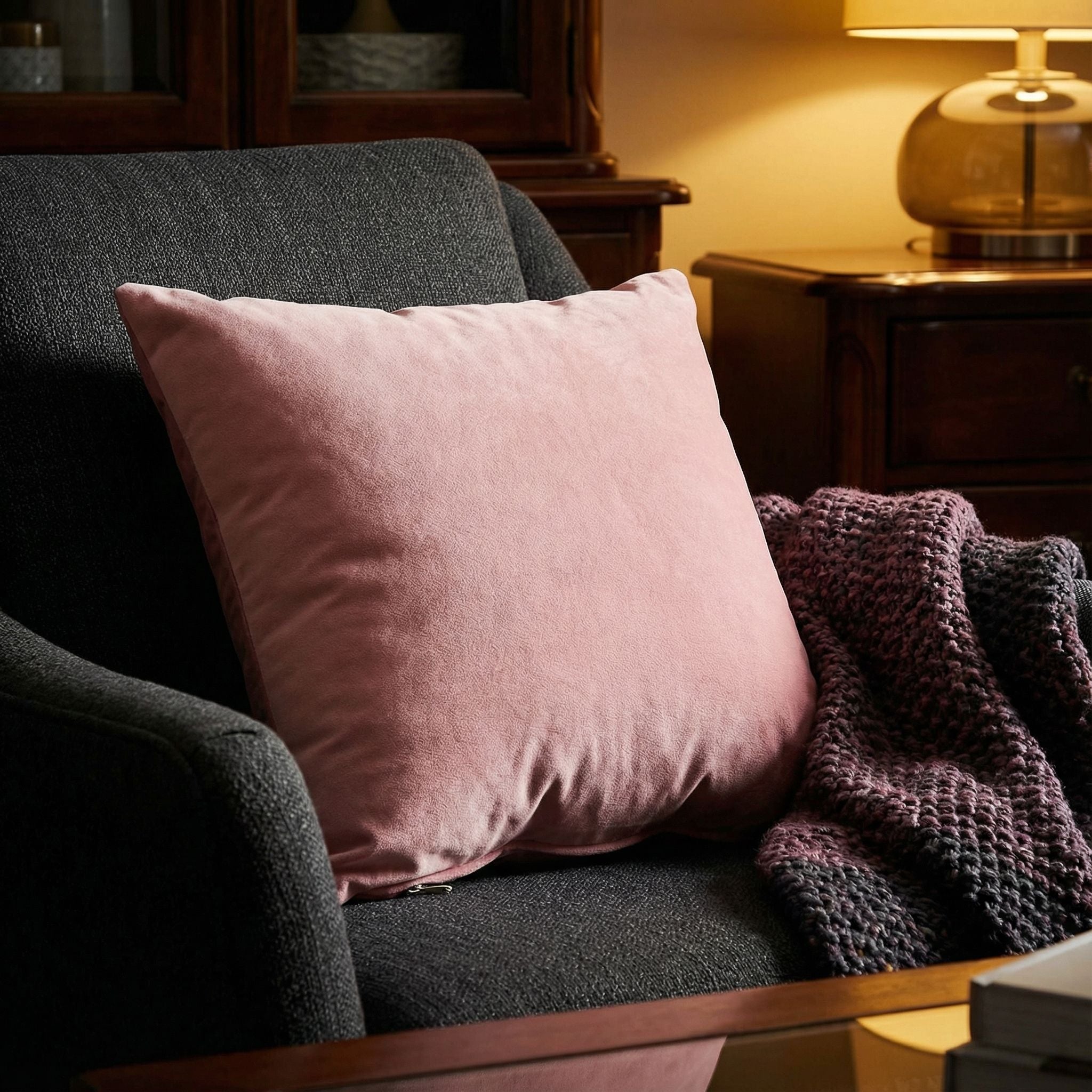 Taffy Decorative  Square Accent Pillow, Blush Pink Velvet 16"x16"