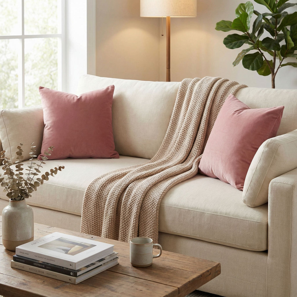 Taffy Decorative  Square Accent Pillow, Blush Pink Velvet 16"x16"