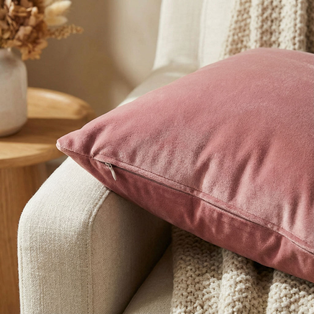 Taffy Decorative  Square Accent Pillow, Blush Pink Velvet 16"x16"