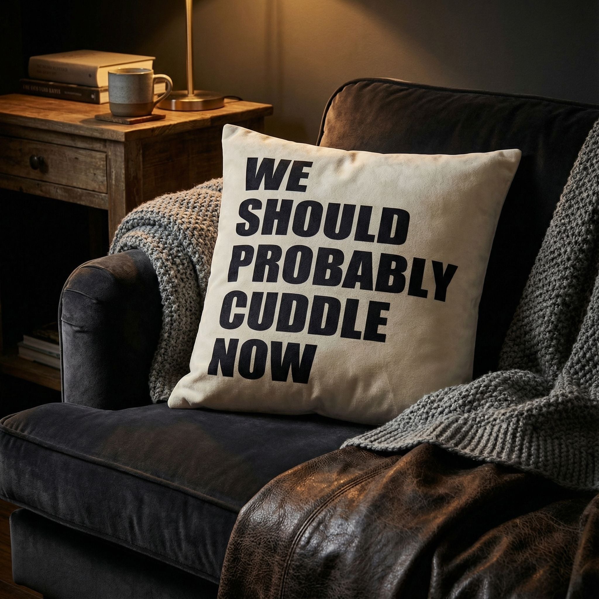'We Should Probably Cuddle Now' by Nicklas Gustafsson, Decorative Soft Velvet Square 18"x18" Accent Throw Pillow with Insert
