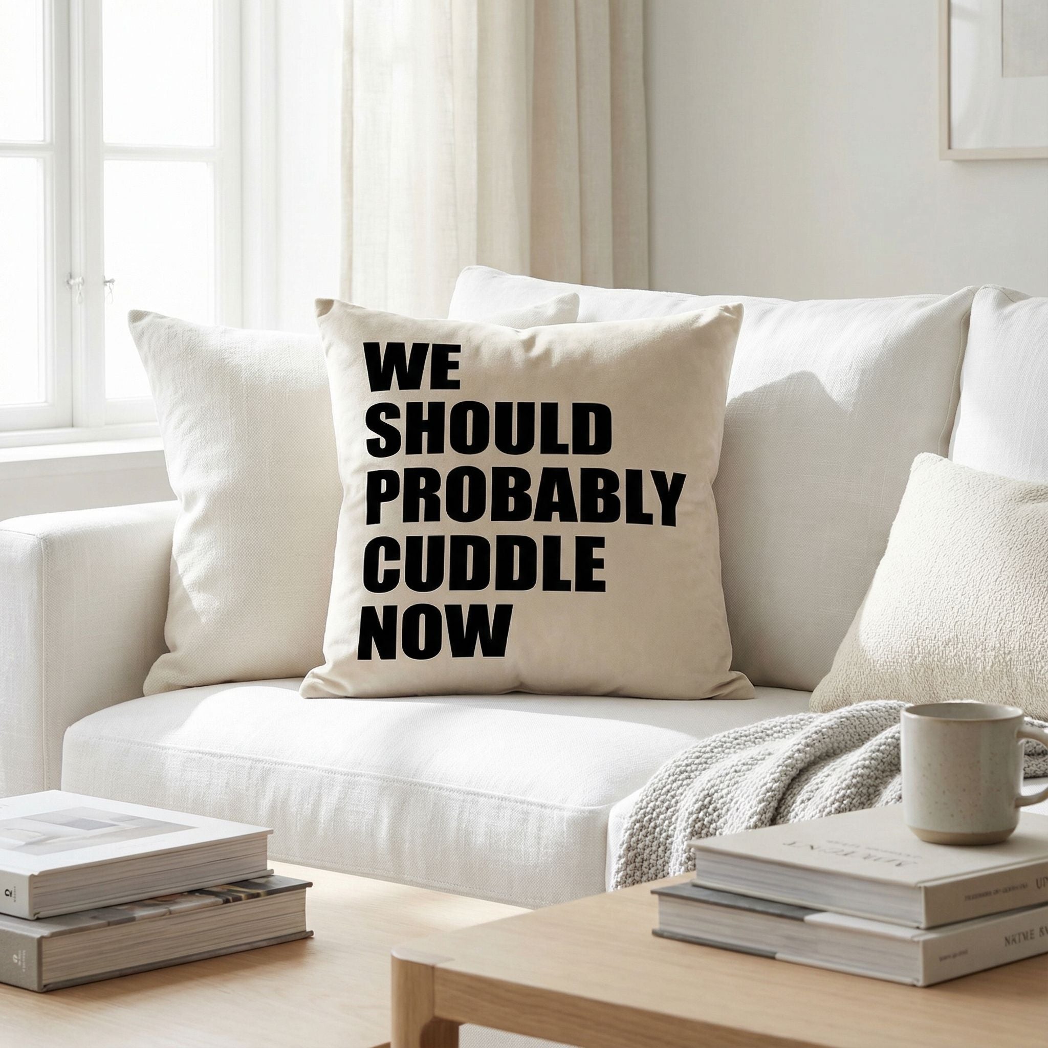 'We Should Probably Cuddle Now' by Nicklas Gustafsson, Decorative Soft Velvet Square 18"x18" Accent Throw Pillow with Insert