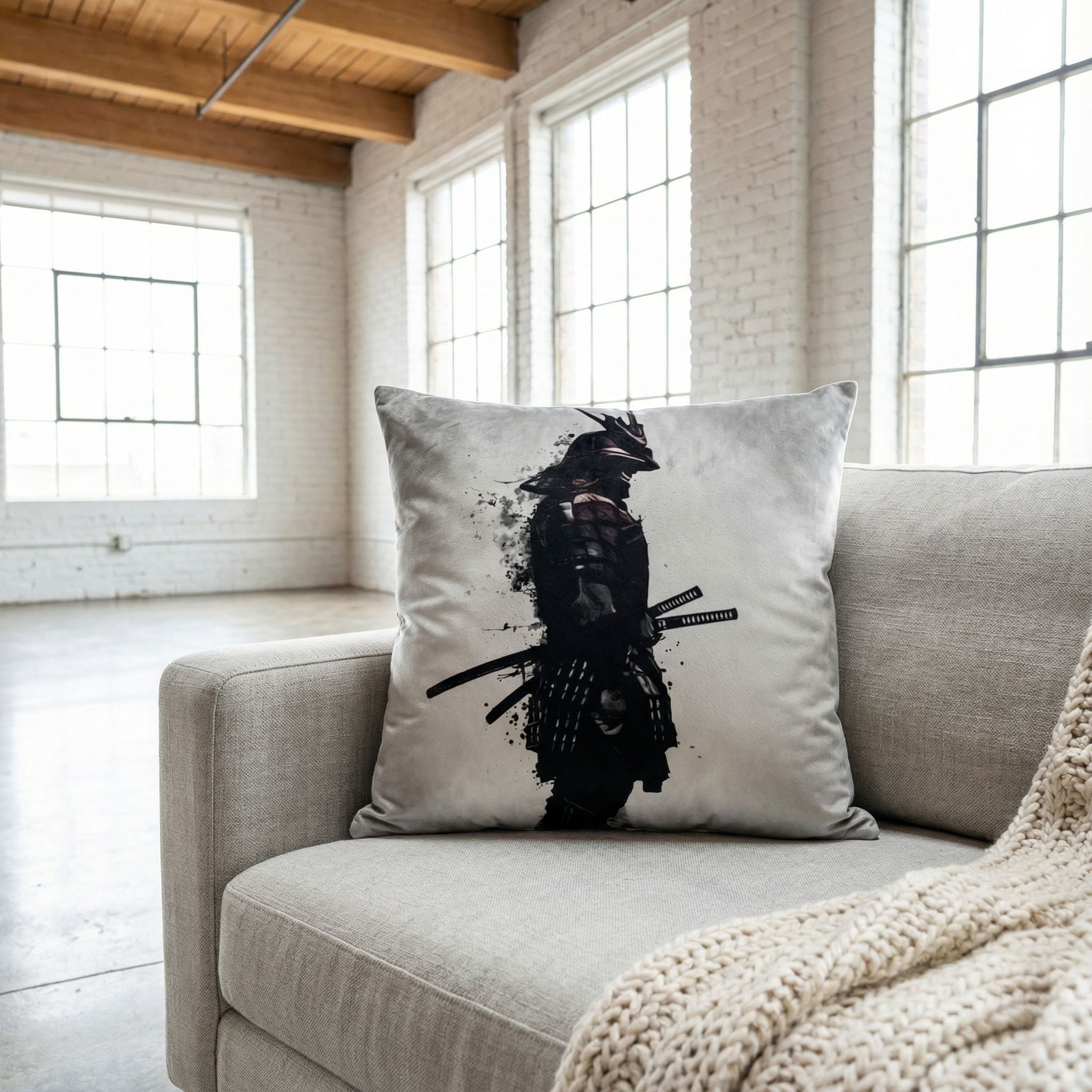 'Armored Samurai' by Nicklas Gustafsson, Decorative Soft Velvet Square 18"x18" Accent Throw Pillow with Insert