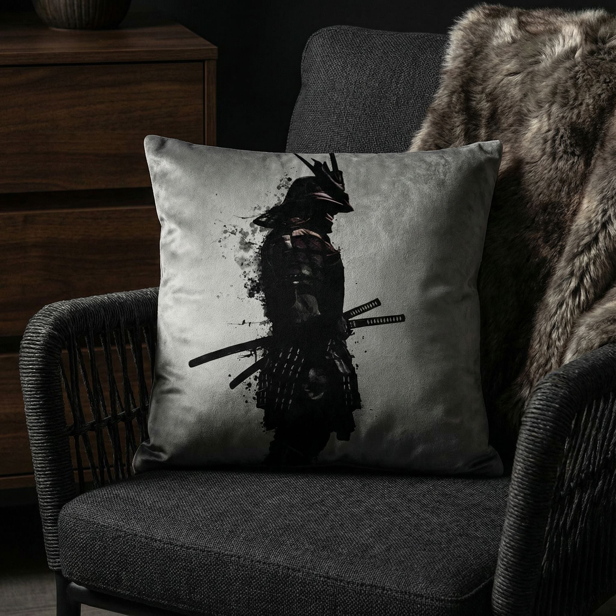 'Armored Samurai' by Nicklas Gustafsson, Decorative Soft Velvet Square 18"x18" Accent Throw Pillow with Insert