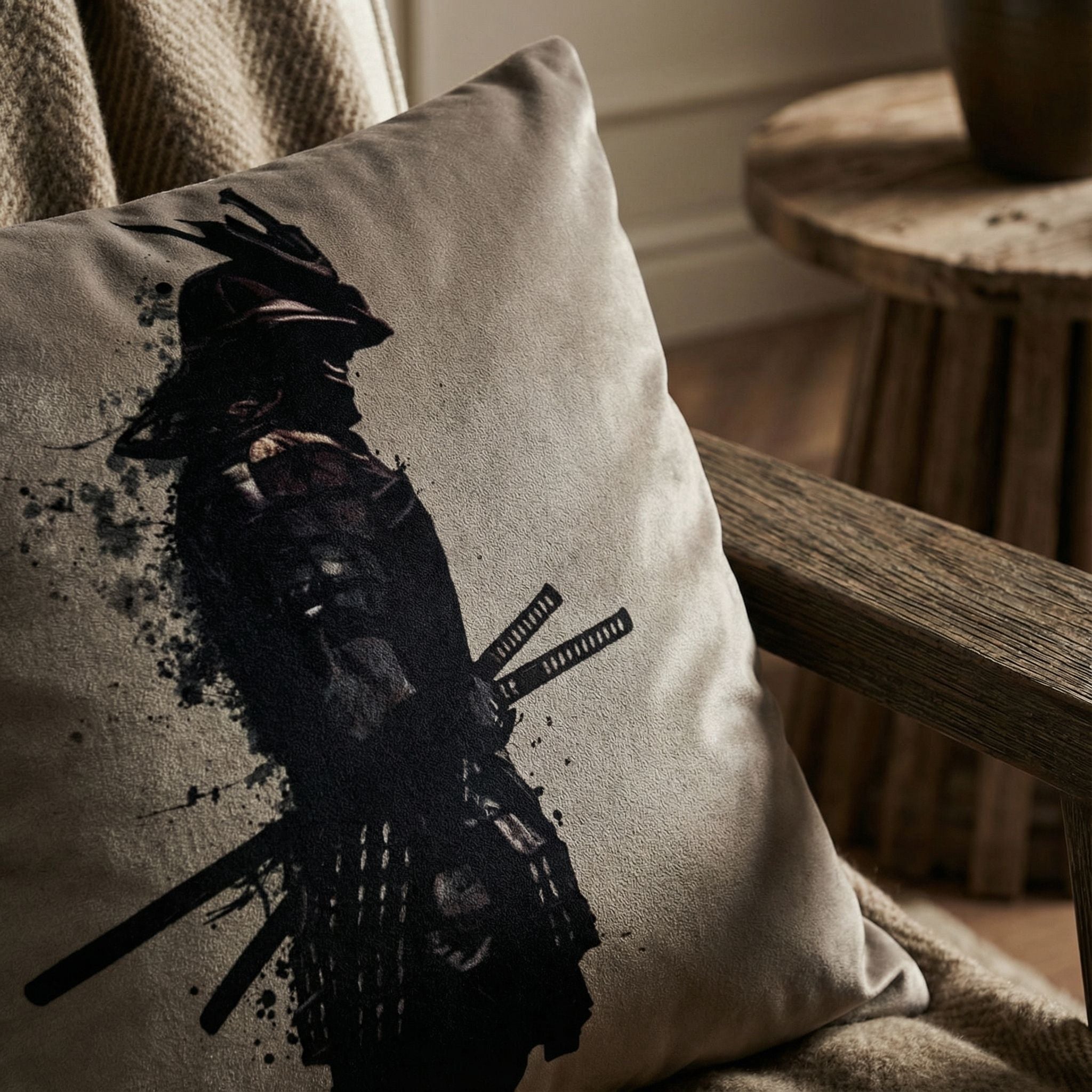 'Armored Samurai' by Nicklas Gustafsson, Decorative Soft Velvet Square 18"x18" Accent Throw Pillow with Insert