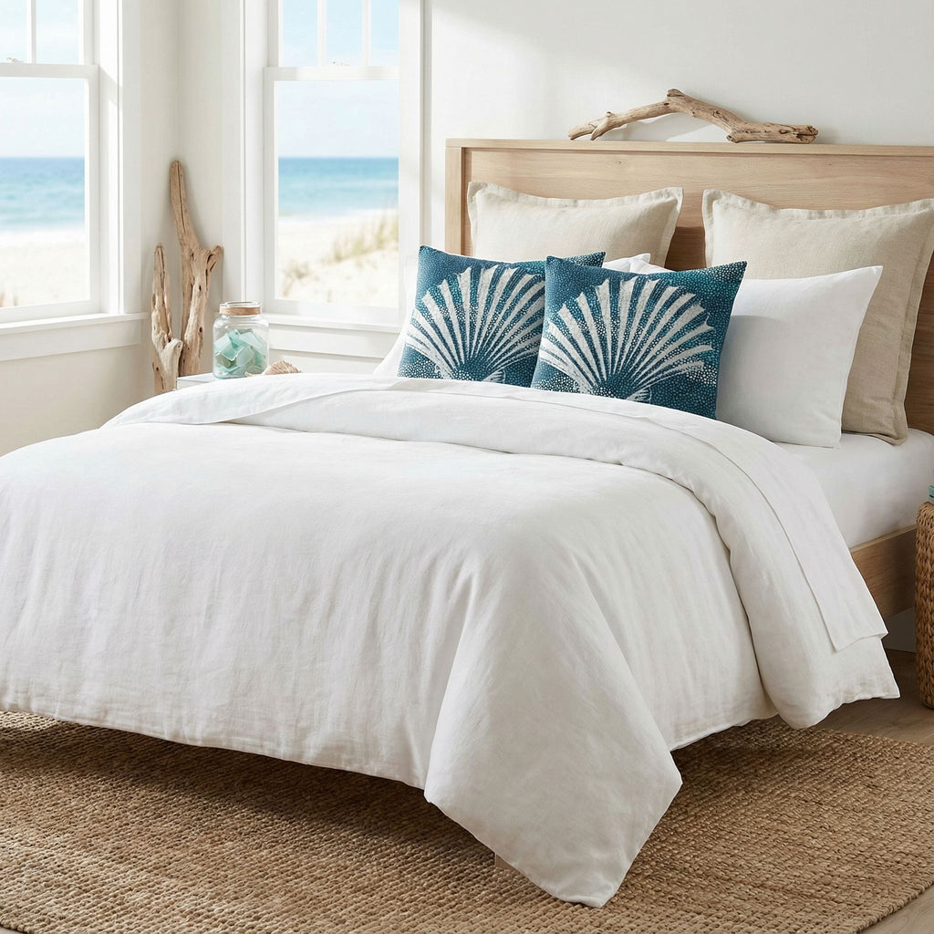 'Sea Glass I' Decorative Soft Velvet, Square 18"x18" Accent Throw Pillow with Insert, Blue Seashell