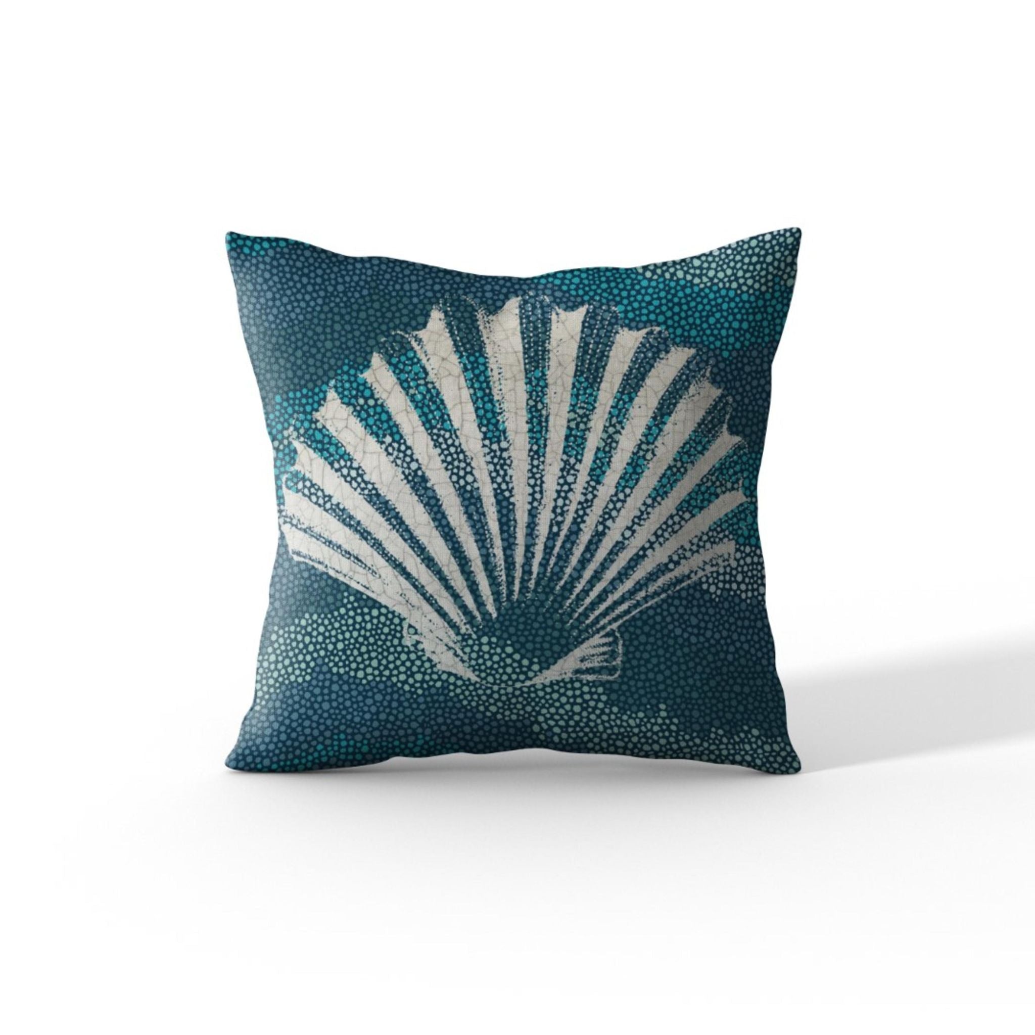 'Sea Glass I' Decorative Soft Velvet, Square 18"x18" Accent Throw Pillow with Insert, Blue Seashell